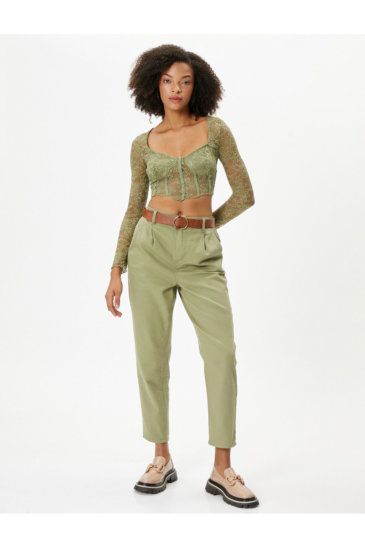 Koton-Παντελόνι Καρότο Ζώνη Crop Leg Pocket Βαμβακερή Άνετη Εφαρμογή 2