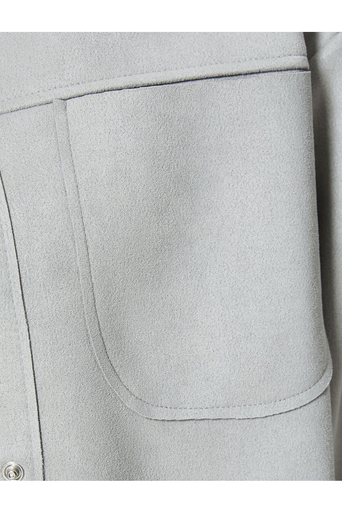 Koton-Suede Jacket Snap Button Classic Collar Pocket 6