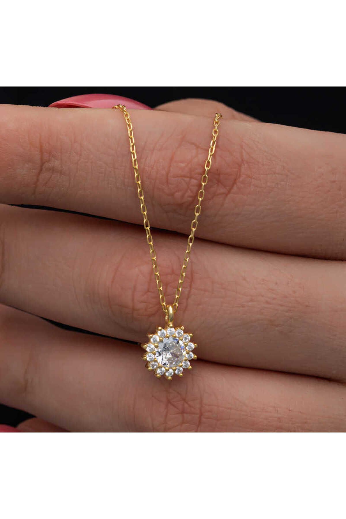 NİDAM BUTİK Gümüş Gold Minimal Yuvarlak Anturaj Kadın Kolye