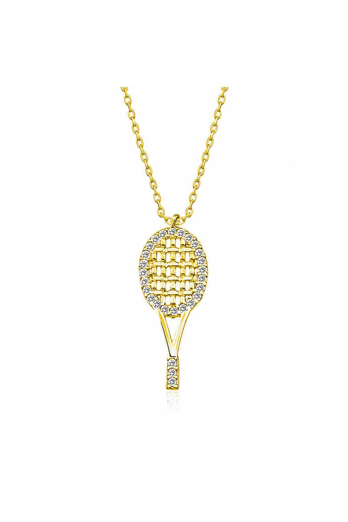 NİDAM BUTİK Gümüş Gold Tenis Raketi Kolye