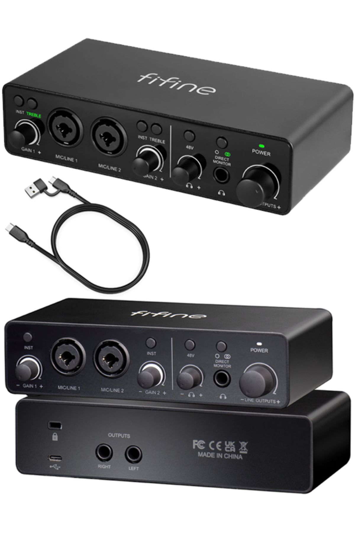 Fifine-Ampli 3 to USB Studio Sound Card 2 Inputs and 2 Outputs 24Bit/192Khz Windows/Mac/Ios/Android 1