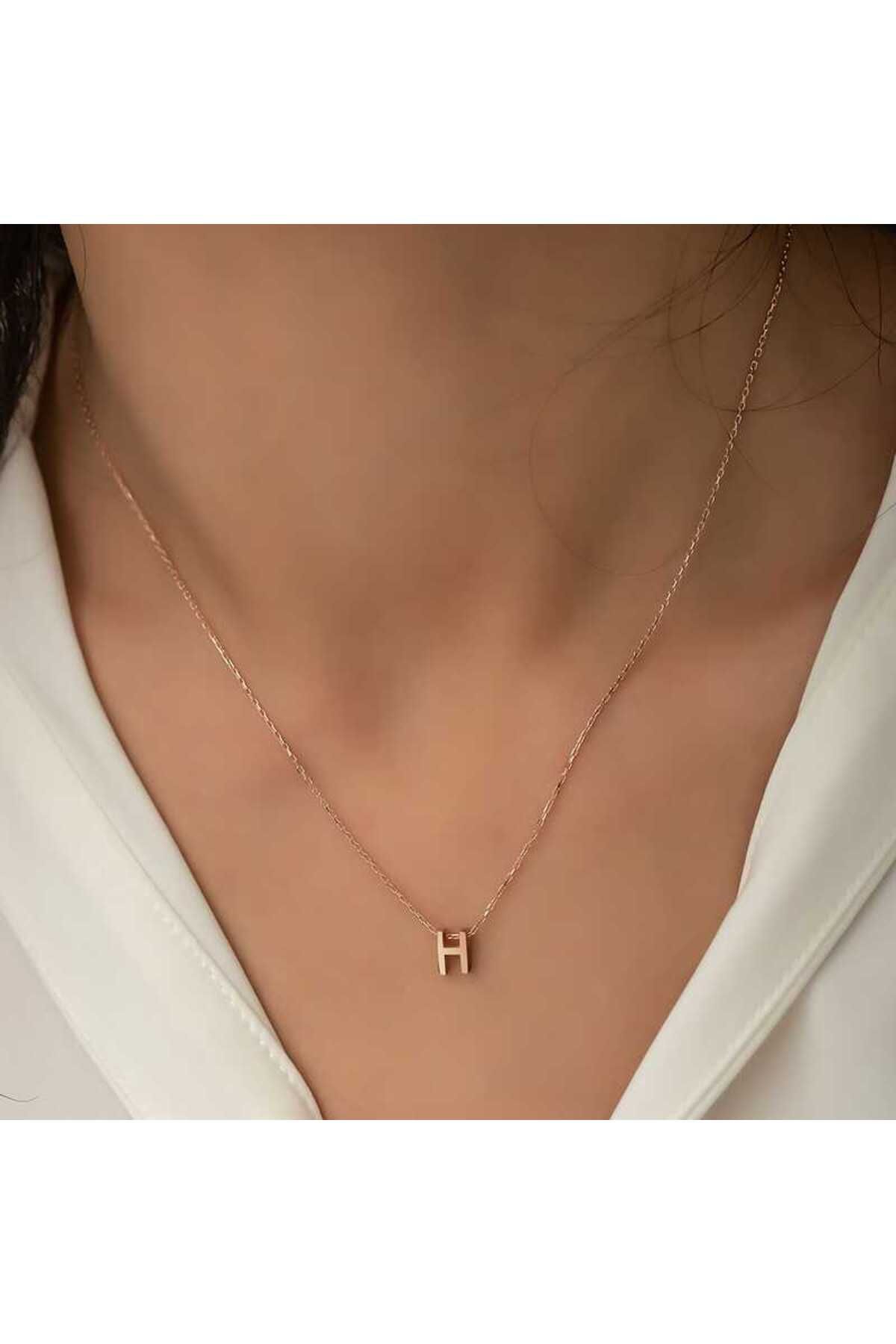Tradivent Gümüş Rose 3 Boyutlu H Harf Kolye