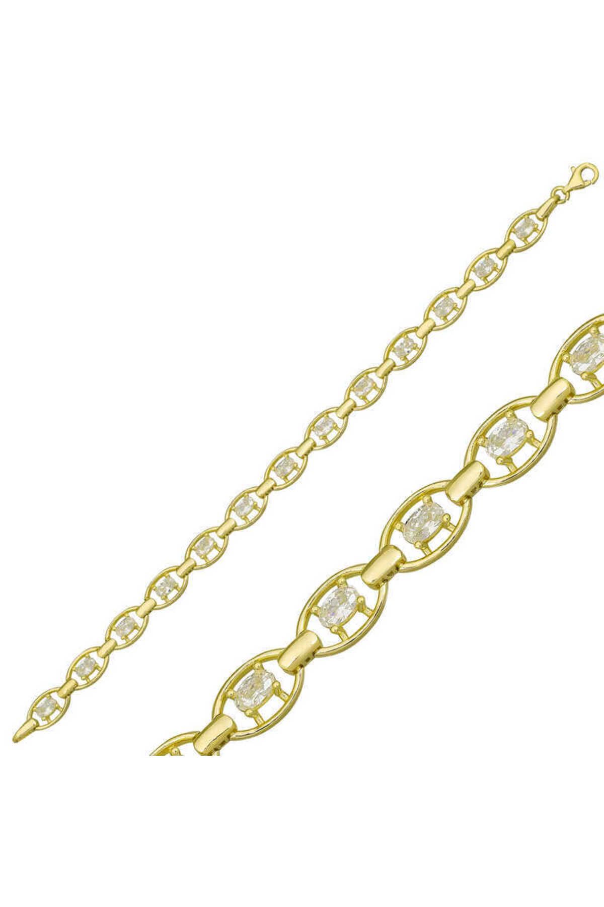 NİDAM BUTİK Gümüş Gold Oval Su Yolu Bileklik