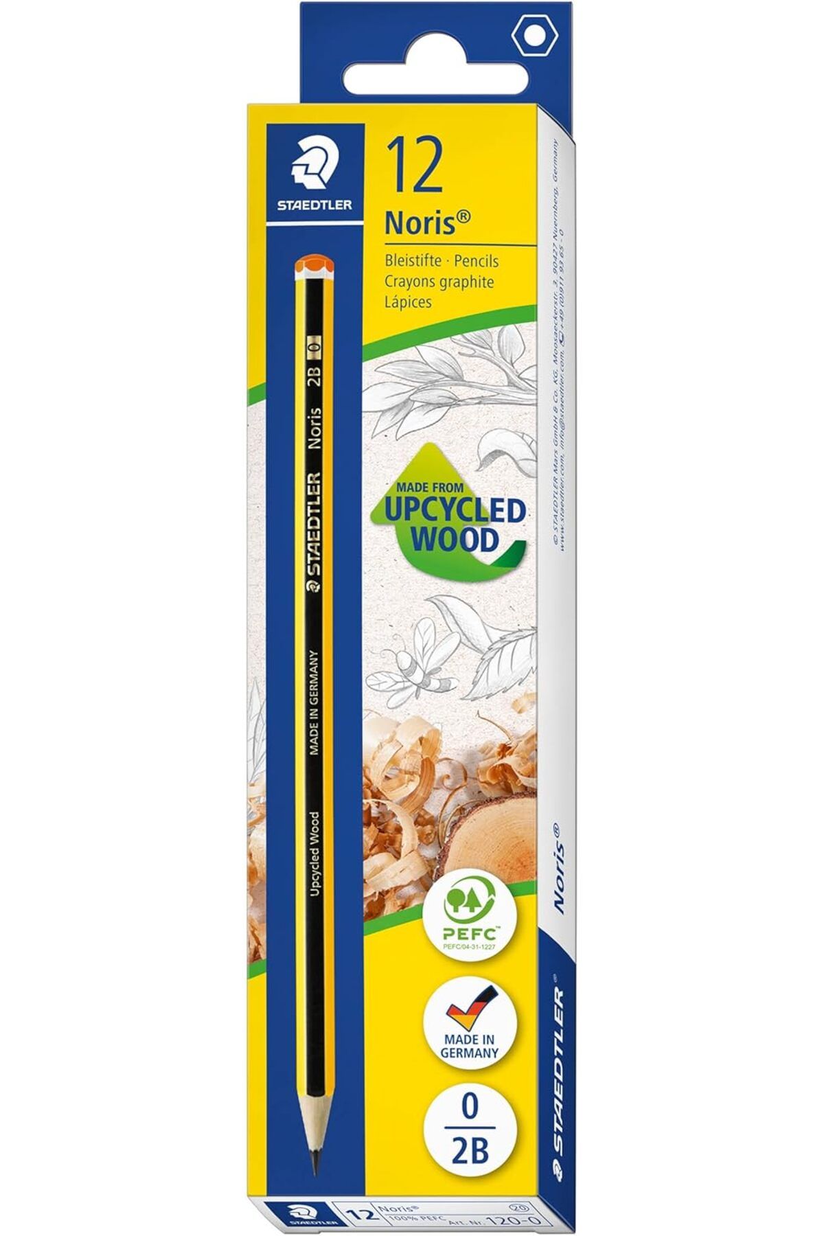 STOREMAX-Hcrshop Noris 120 Pencil, Made of Upcycled Wood, Hardness Grade 2B, Non-Slip Yumu 1