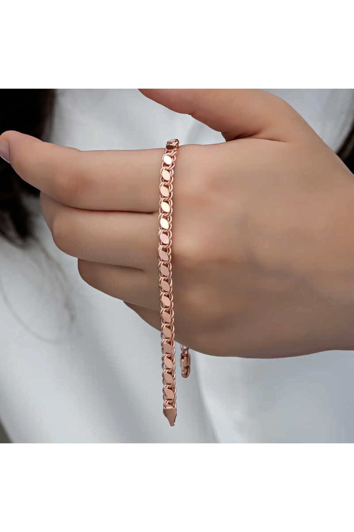 NİDAM BUTİK Gümüş Rose Pullu Zincir Kadın Bileklik
