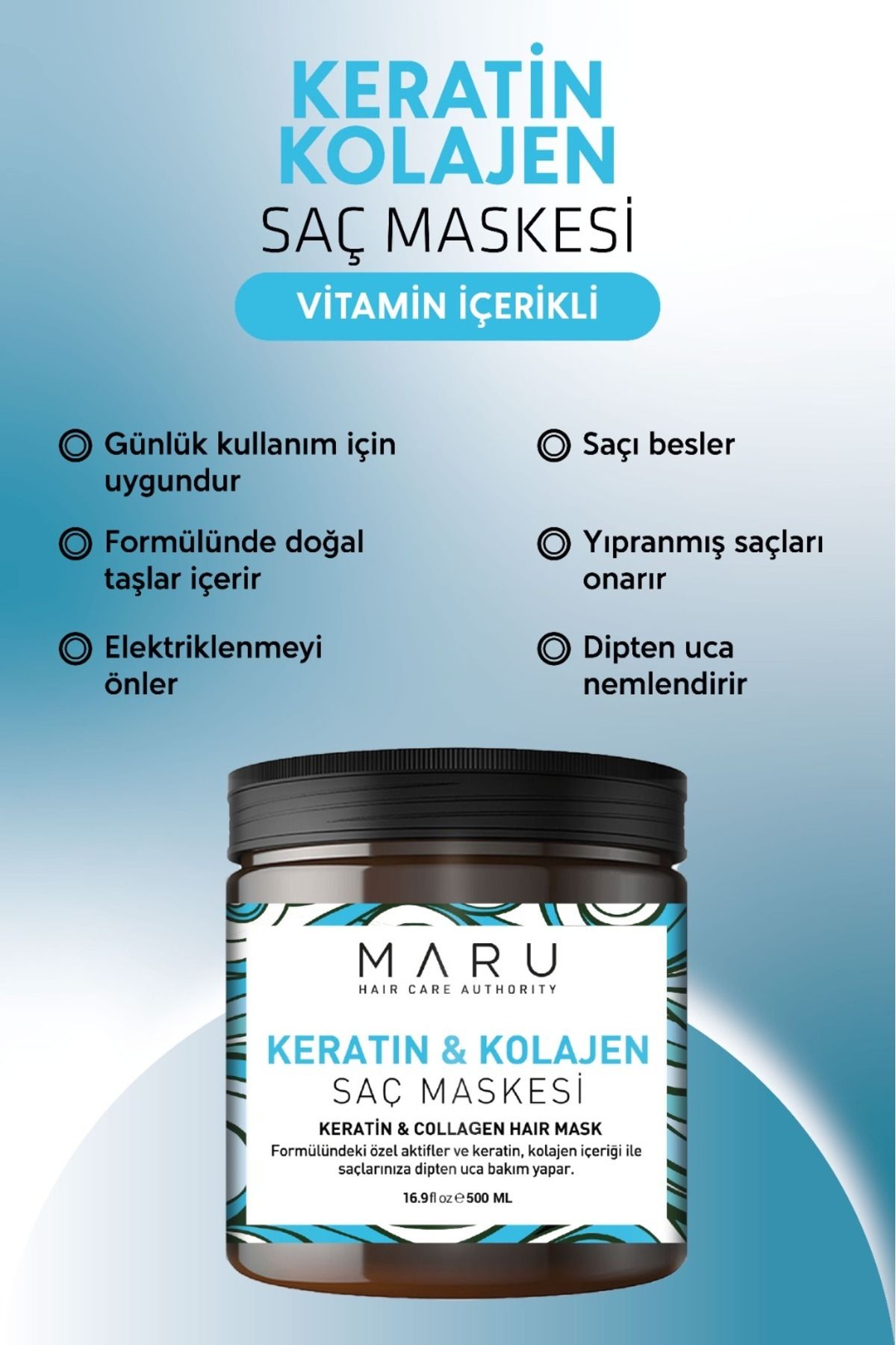 MARU Güçlendirici Onarıcı Keratin & Kolajen Saç Bakım Maskesi 500 Ml. 8699211721112