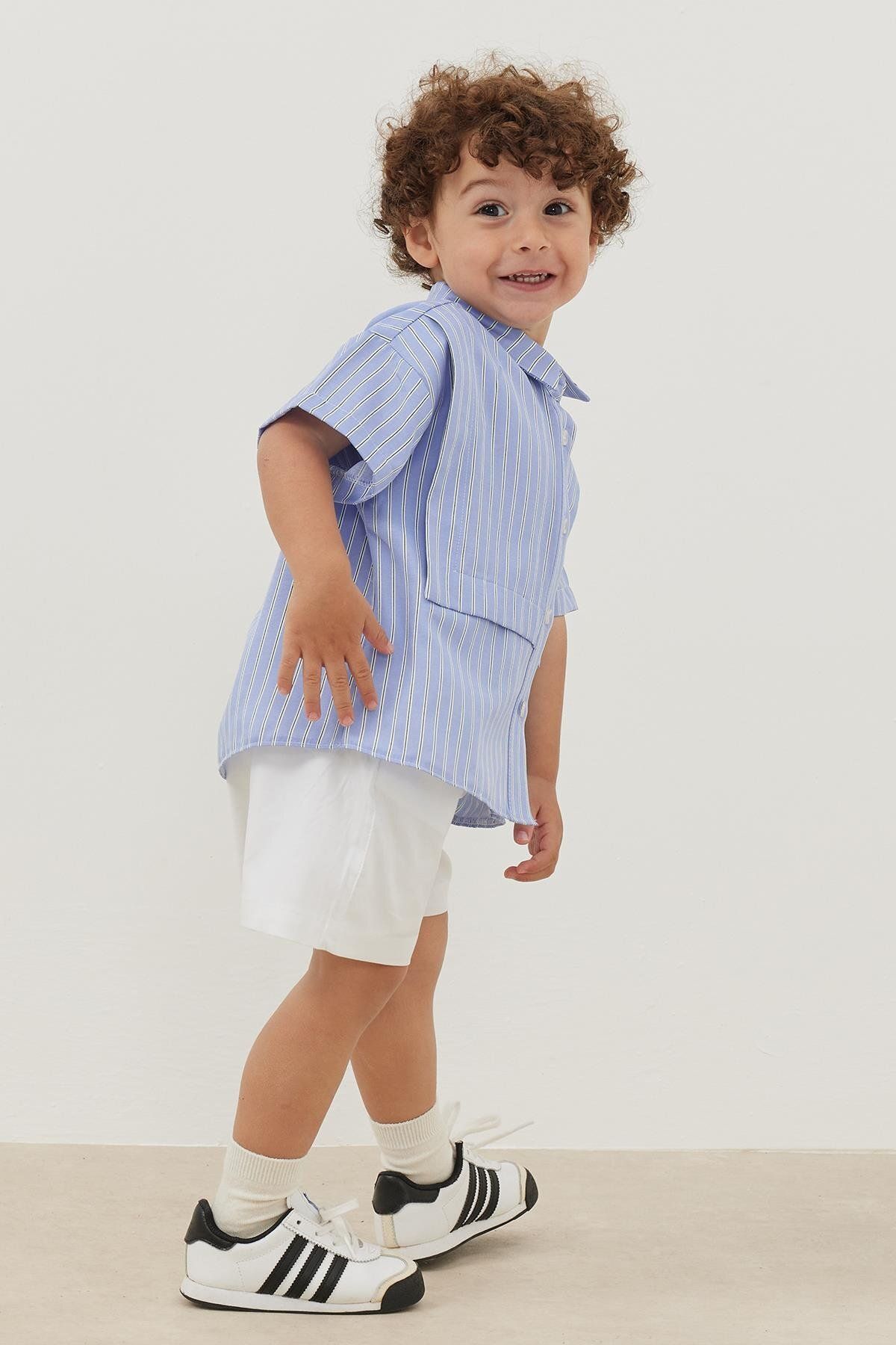 Fahhar Kids-Light Blue Striped Layered Shirt 2