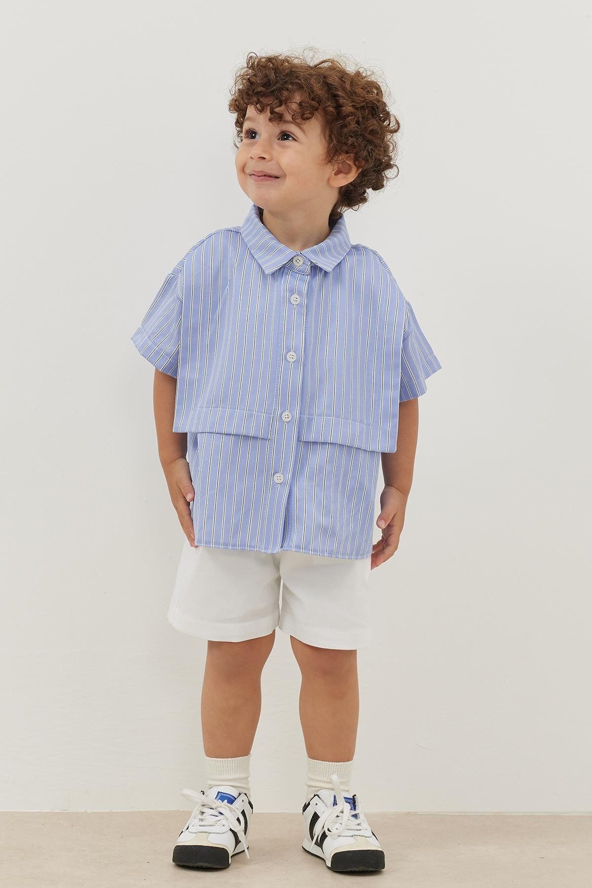 Fahhar Kids-Light Blue Striped Layered Shirt 1