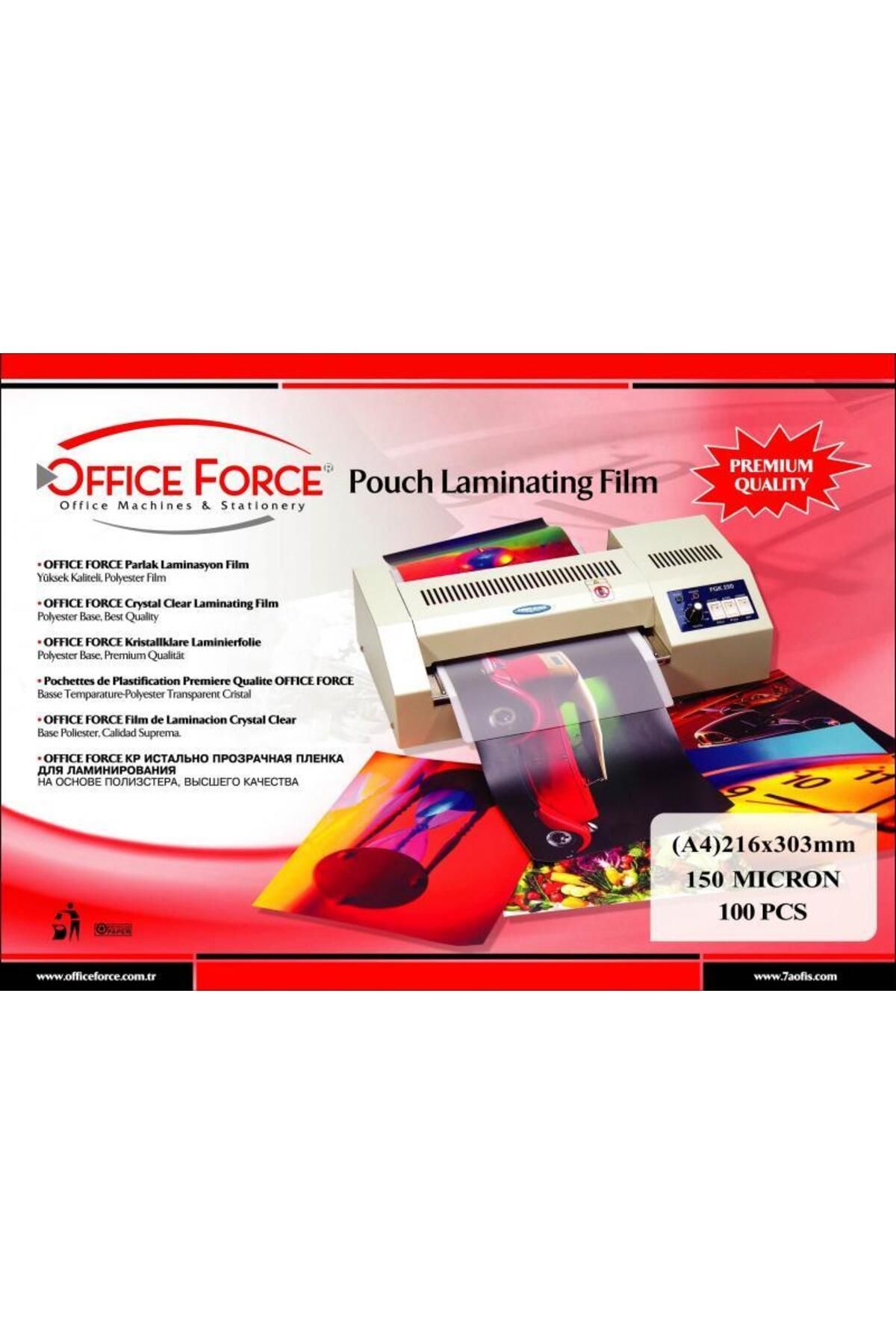 OFFICE FORCE 150 Mic.A4 (216x303) Parlak Laminasyon Filmi 100’lü