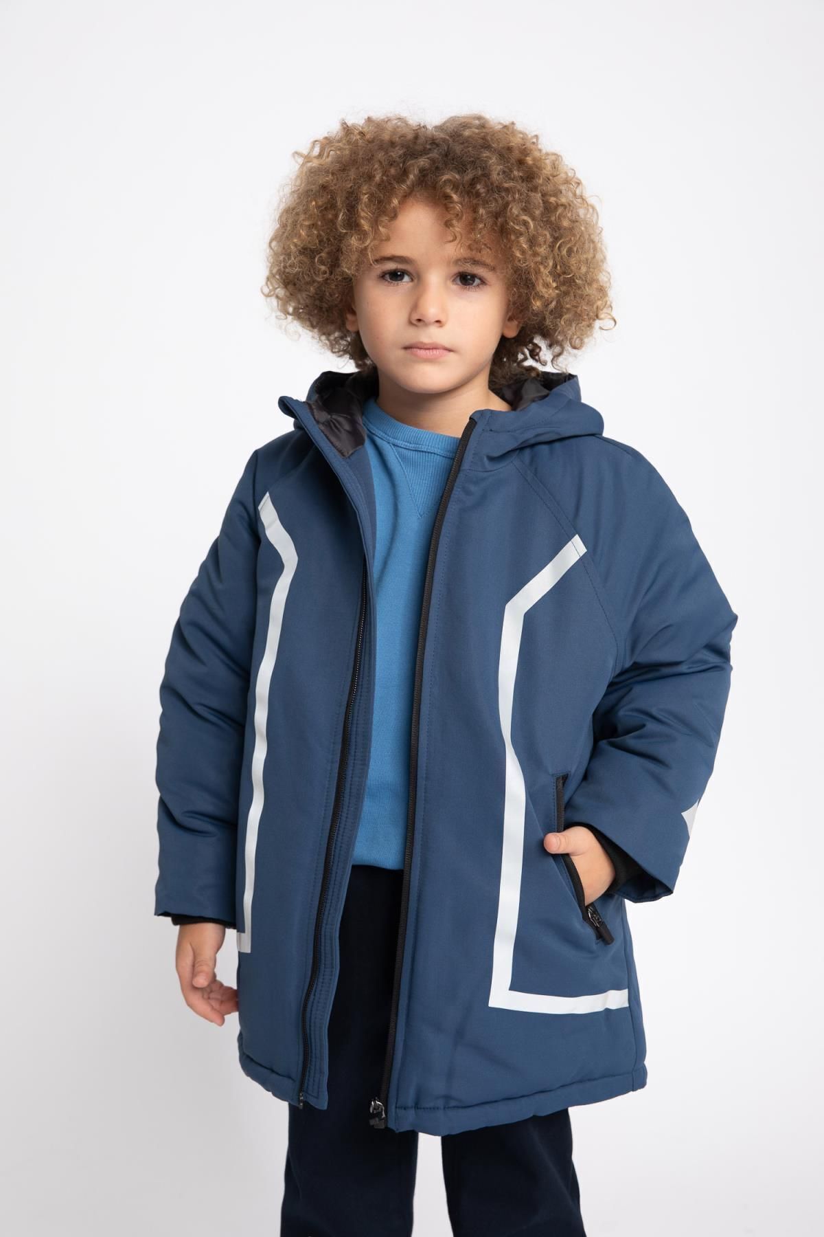 DeFacto-Boy's Water Repellent Reflector Printed Hooded Fleece Lined Coat Coat A2263a823wn 1