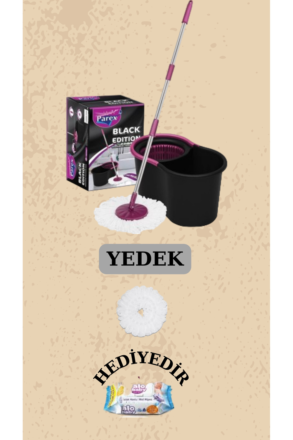 Parex Black Edition Döner Başlıklı Temizlik Seti Ve 1 Adet Yedek