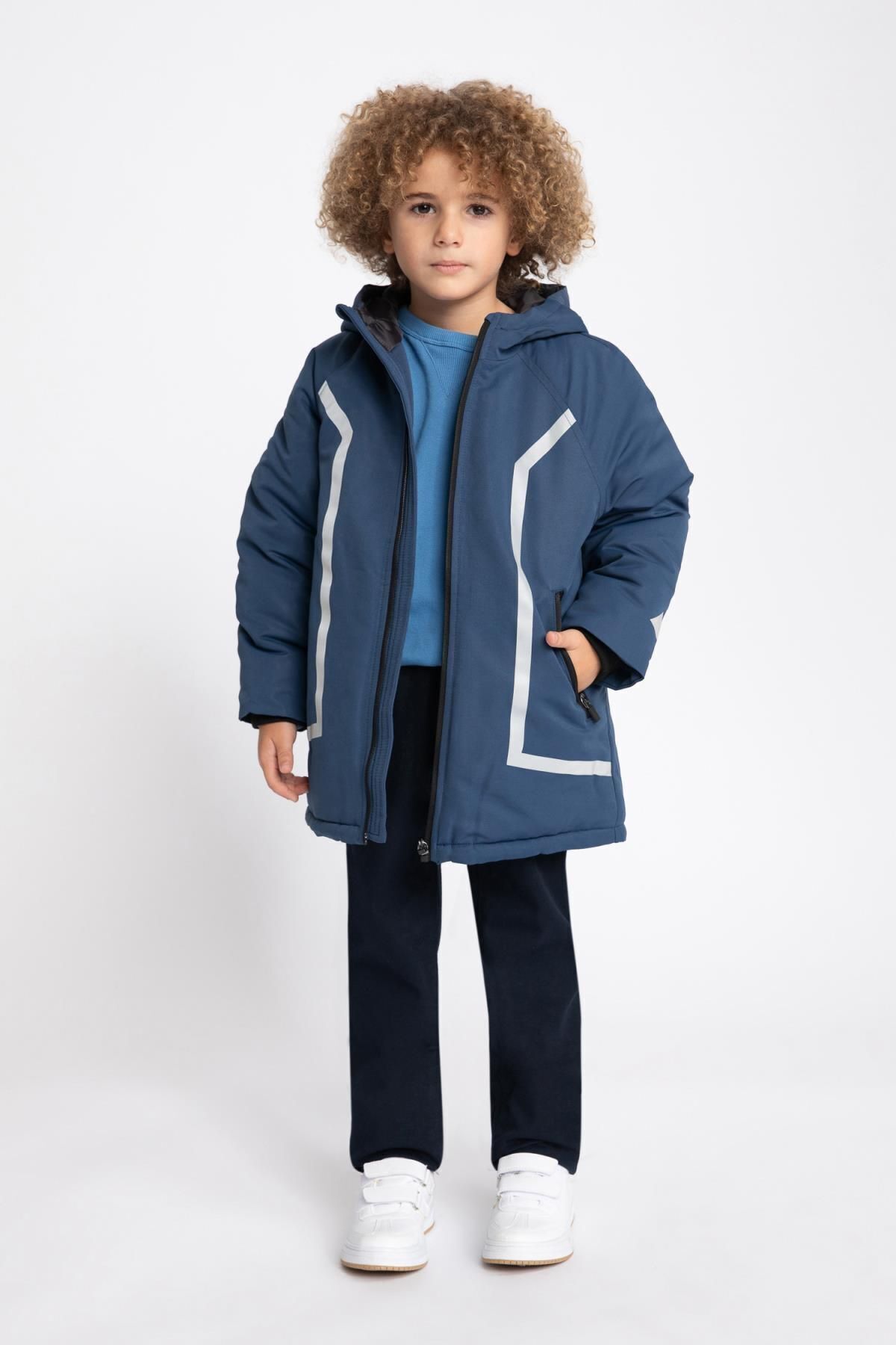 DeFacto-Boy's Water Repellent Reflector Printed Hooded Fleece Lined Coat Coat A2263a823wn 2