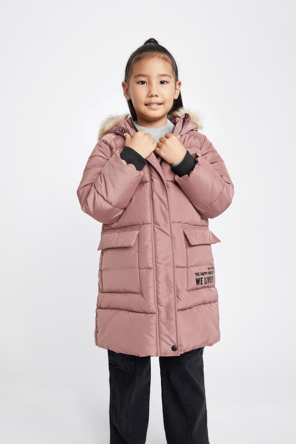 DeFacto-Water Repellent, Detachable Furry Long Coat for Girls A2541a823au 6