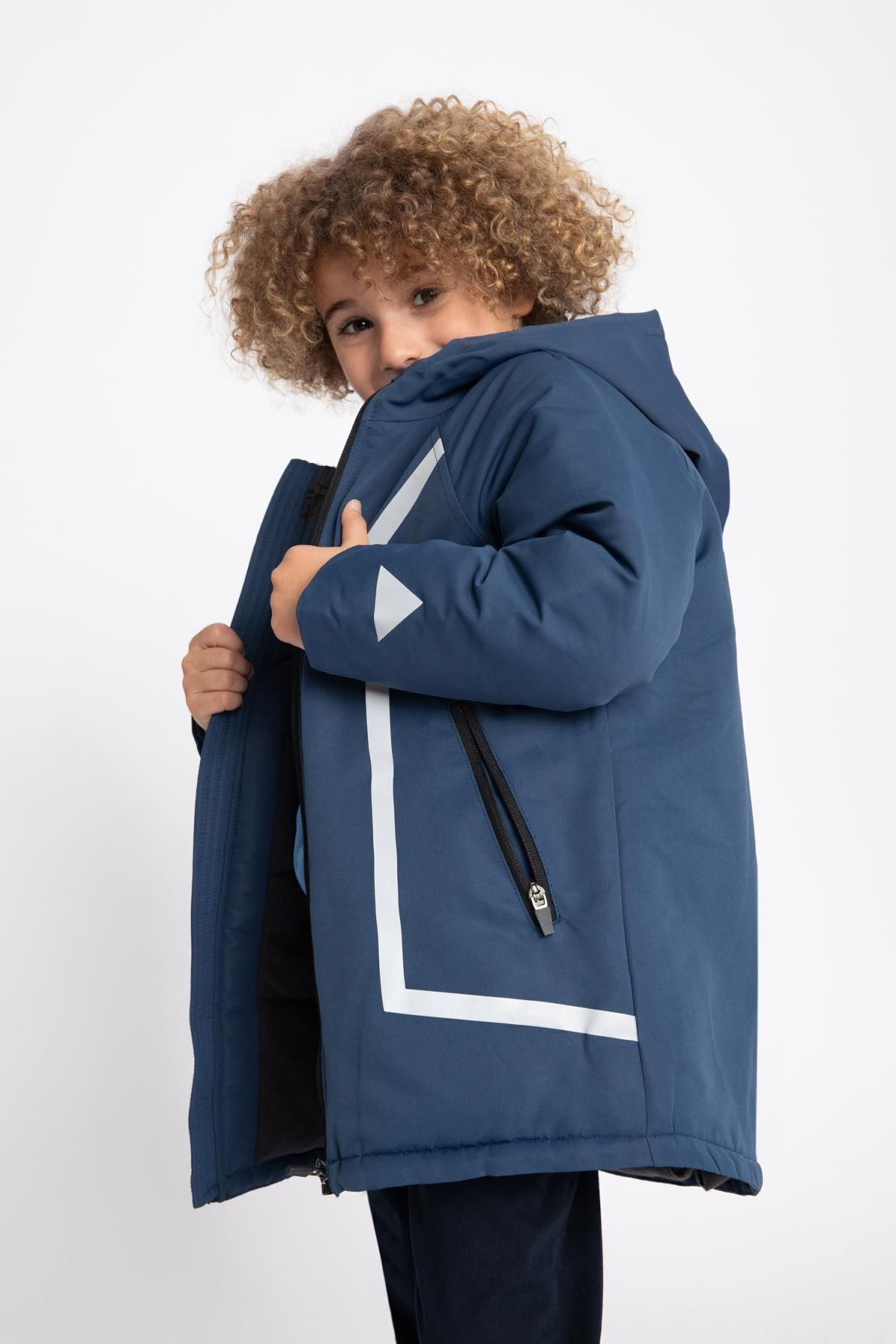 DeFacto-Boy's Water Repellent Reflector Printed Hooded Fleece Lined Coat Coat A2263a823wn 4