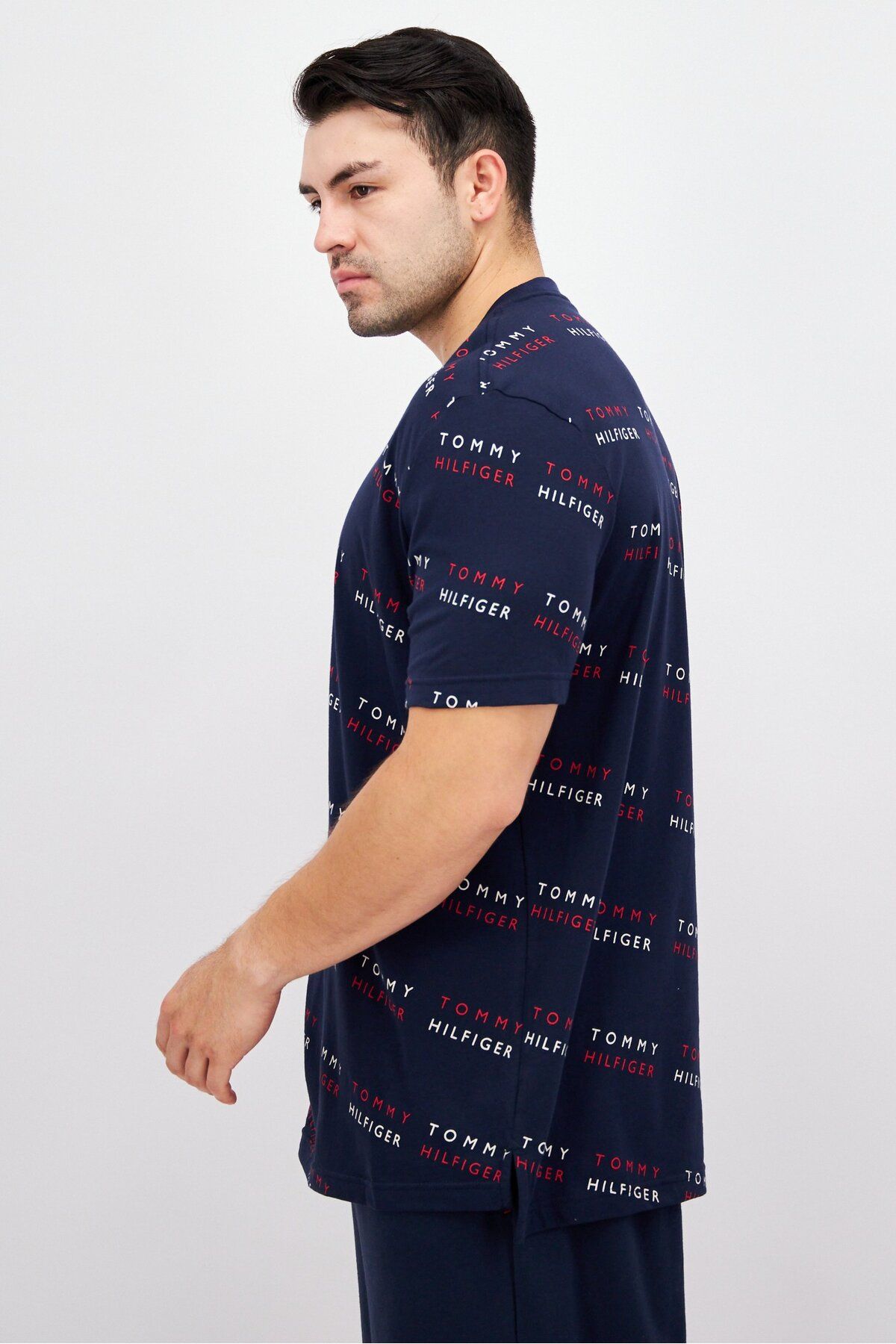 Tommy Hilfiger-Men Brand Logo Short Sleeve Pajama Top, Navy Blue Combo 2