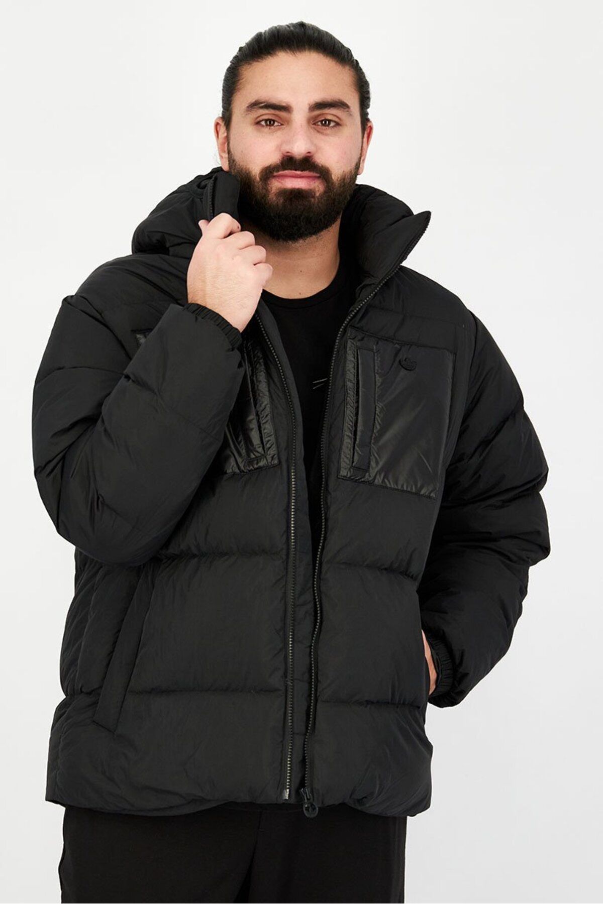 adidas-جاكيت رجالي منفوخ منقوش، أسود 1