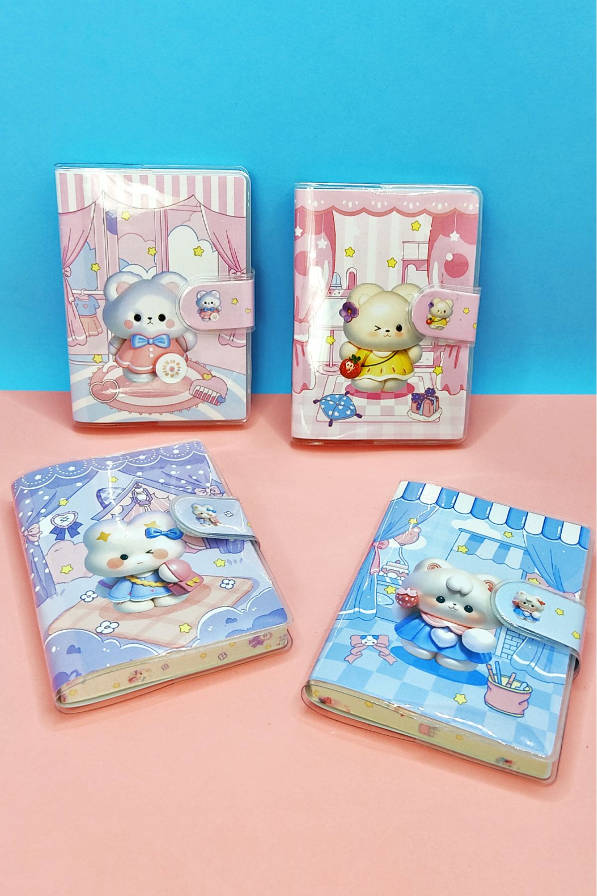 Limmy-Teddy Bear A7 Notebook, Snap Pocket Notebook - Pink 4