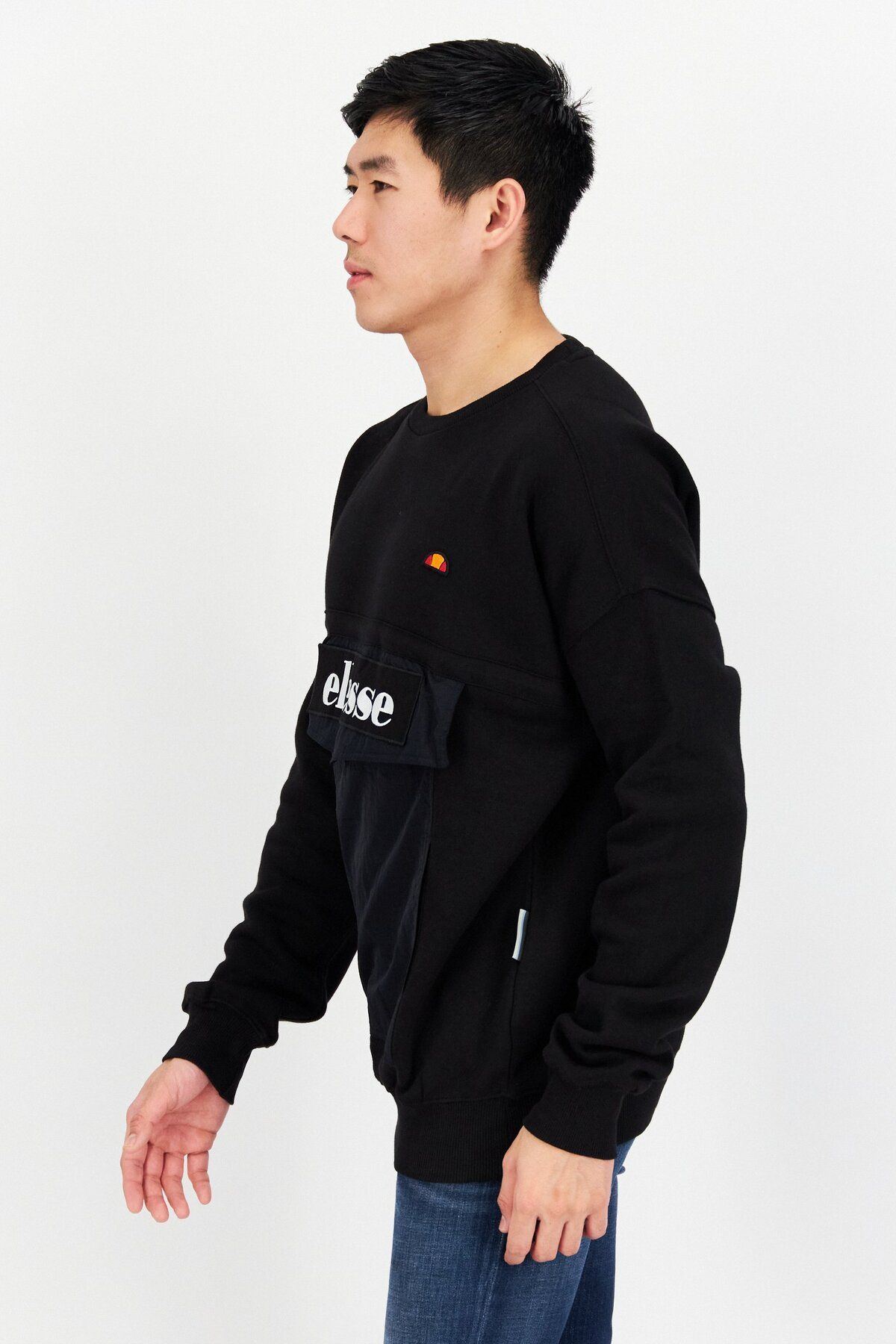 Ellesse-Men Crew Neck Brand Logo Long Sleeves Sweatshirts, Black 4