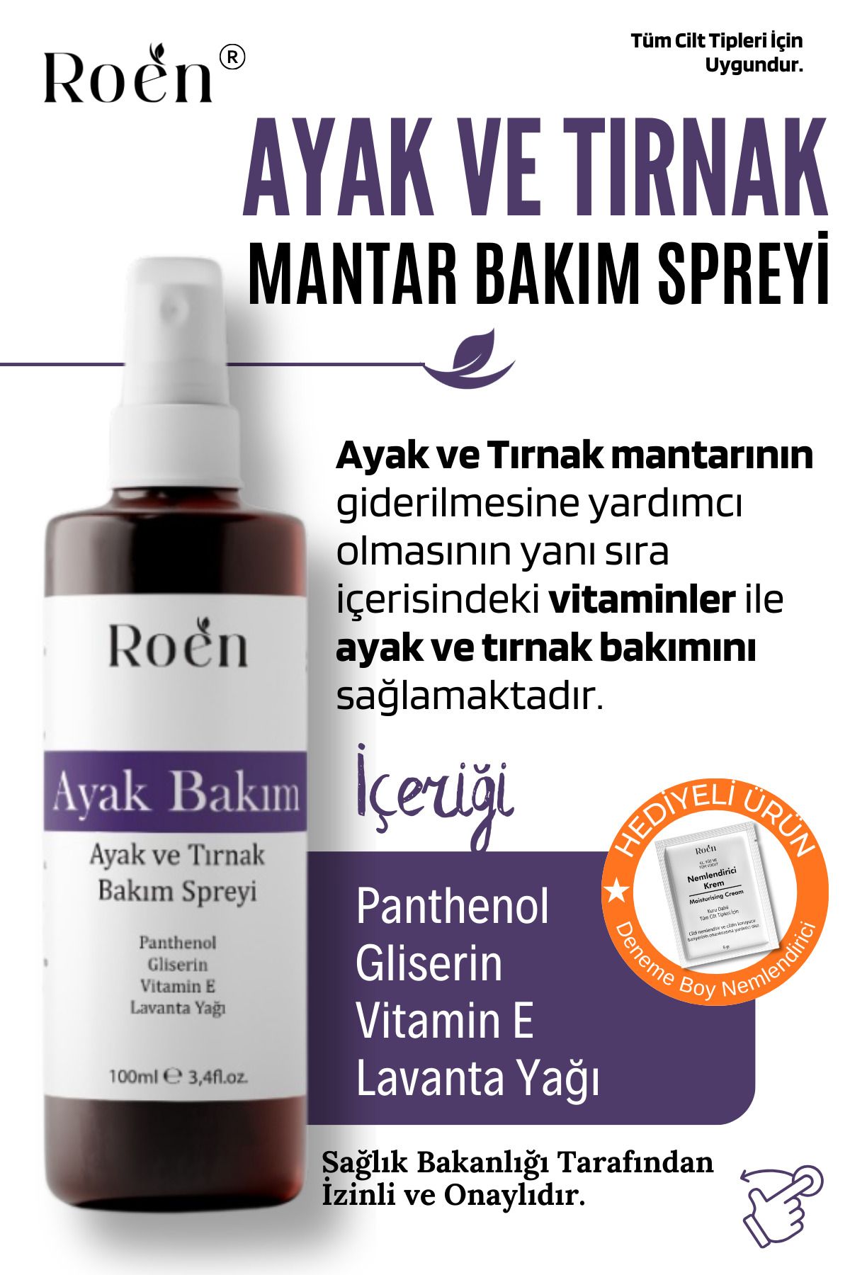 Roen Ayak Mantar, Tırnak Mantar, Koku, Kaşıntı Ve Bakım Spreyi Panthenol Ve Vitamin Destekli 100 ml