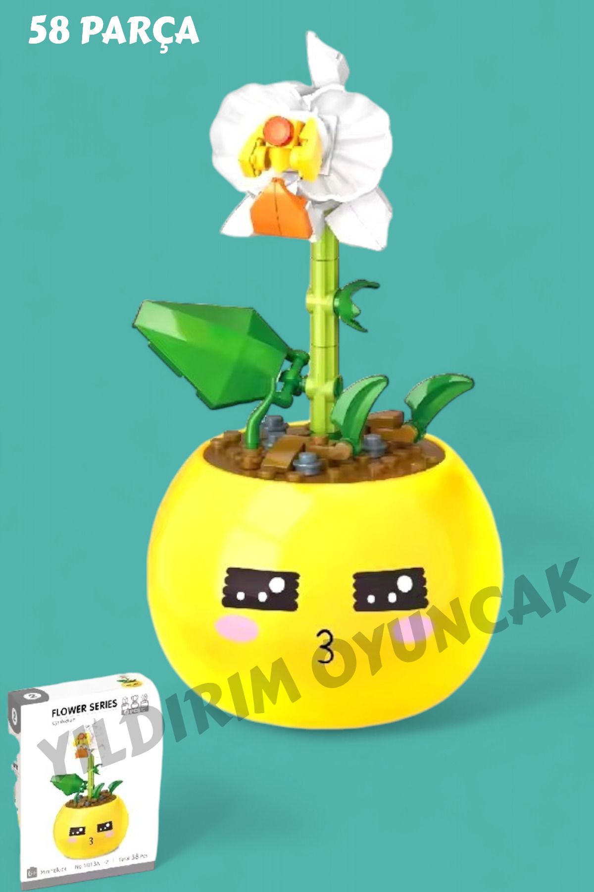 YILDIRIM OYUNCAK-Micro Block Flowers in a Pot 58 Piece Building Block - Mini Block Set with Decorative Pots Lego Flower Emoji 1
