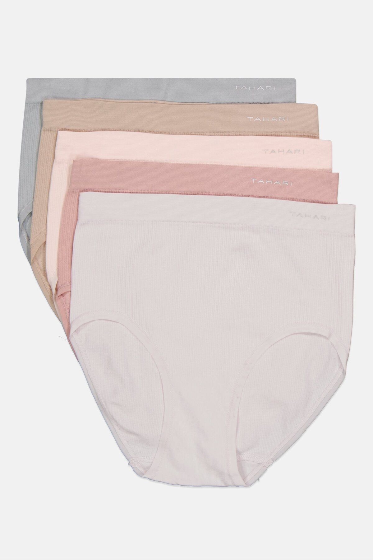 Tahari-Women 5 Pcs Brand Logo Pull On Briefs, Grey/Light Pink Combo 3