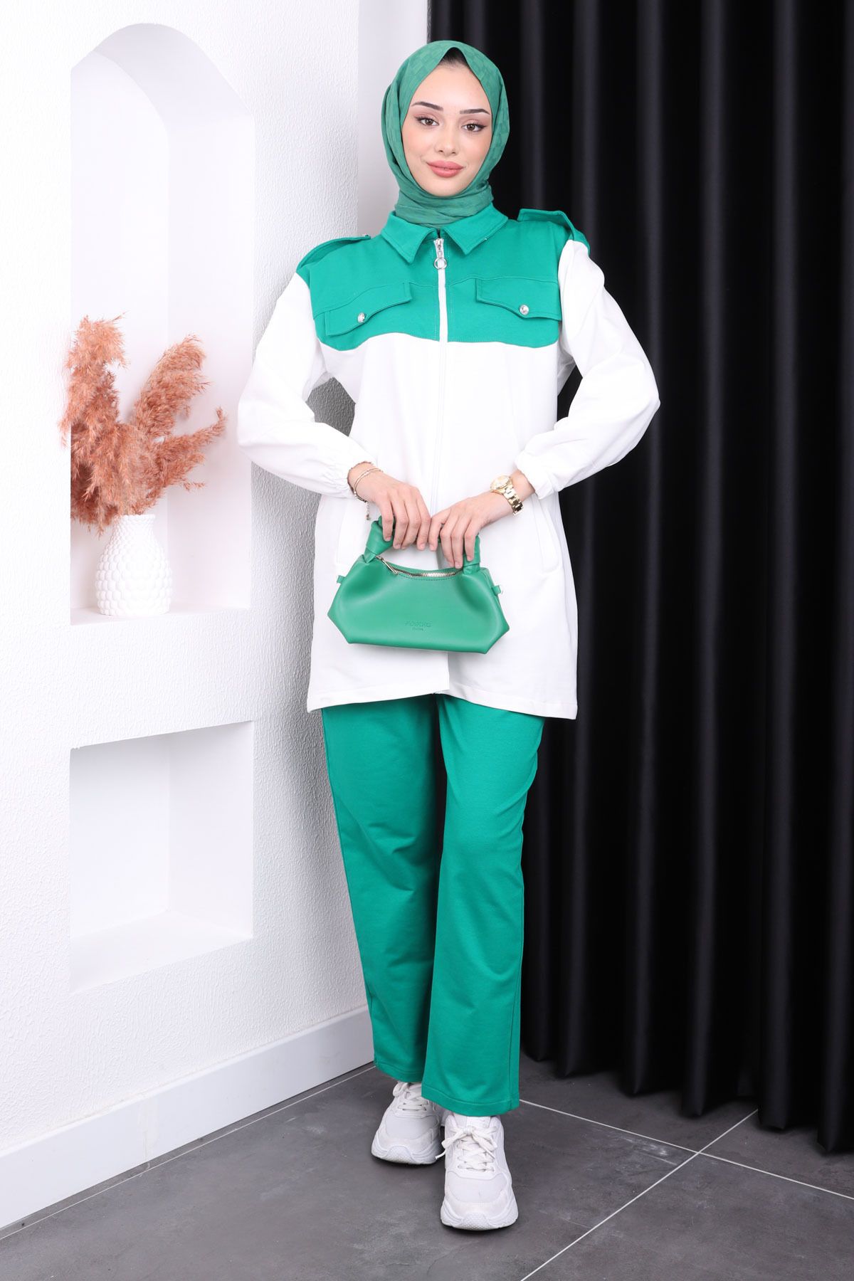 İmajButik-Emerald Green Zippered Trousers Two Thread Set 2