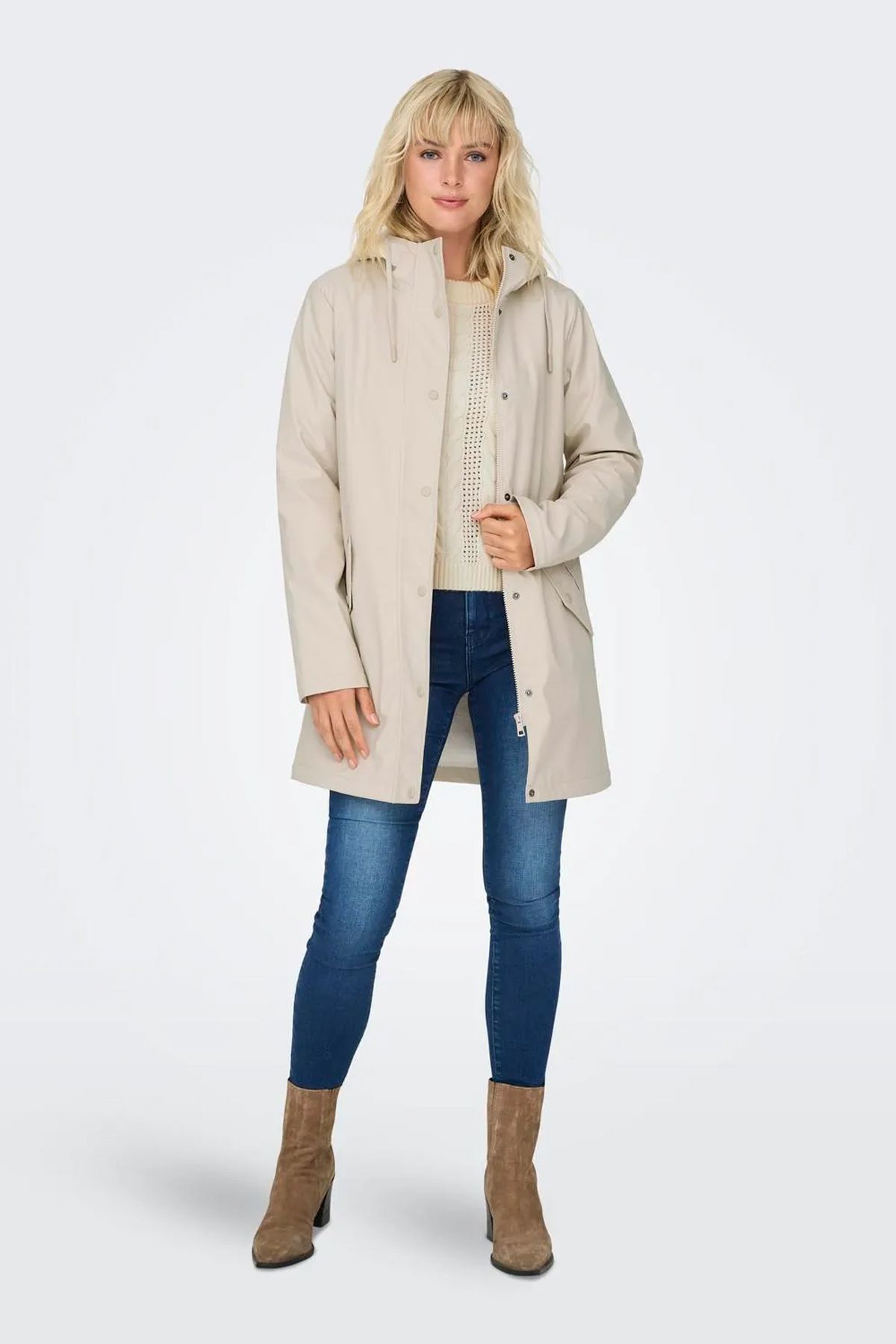 Only-Women's Hooded Fleece Raincoat Coat - 15206116 4