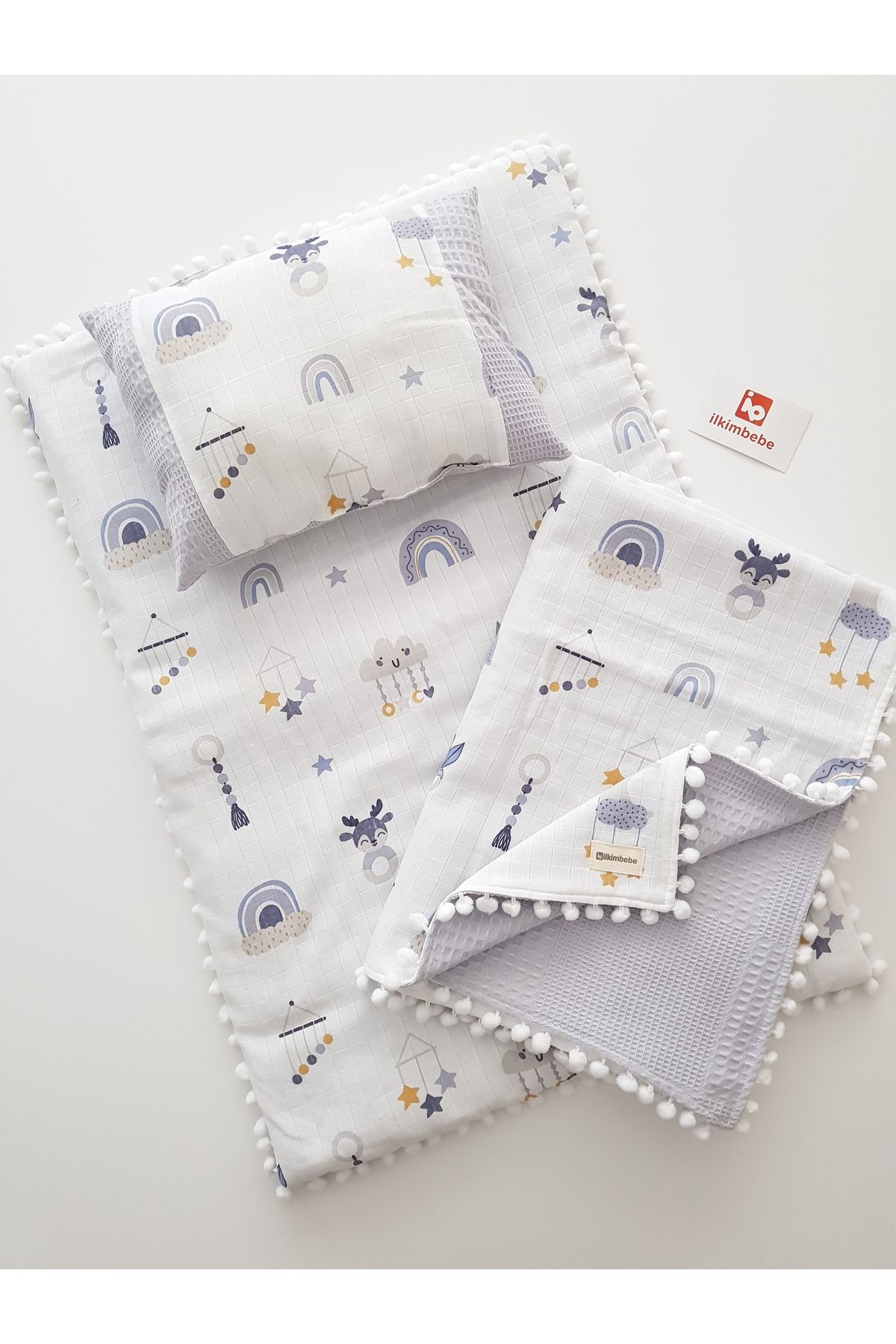 ilkimbebe-Baby Diaper Set with Blanket - Cushion, Muslin, Newborn, Crib and Baby Products 1