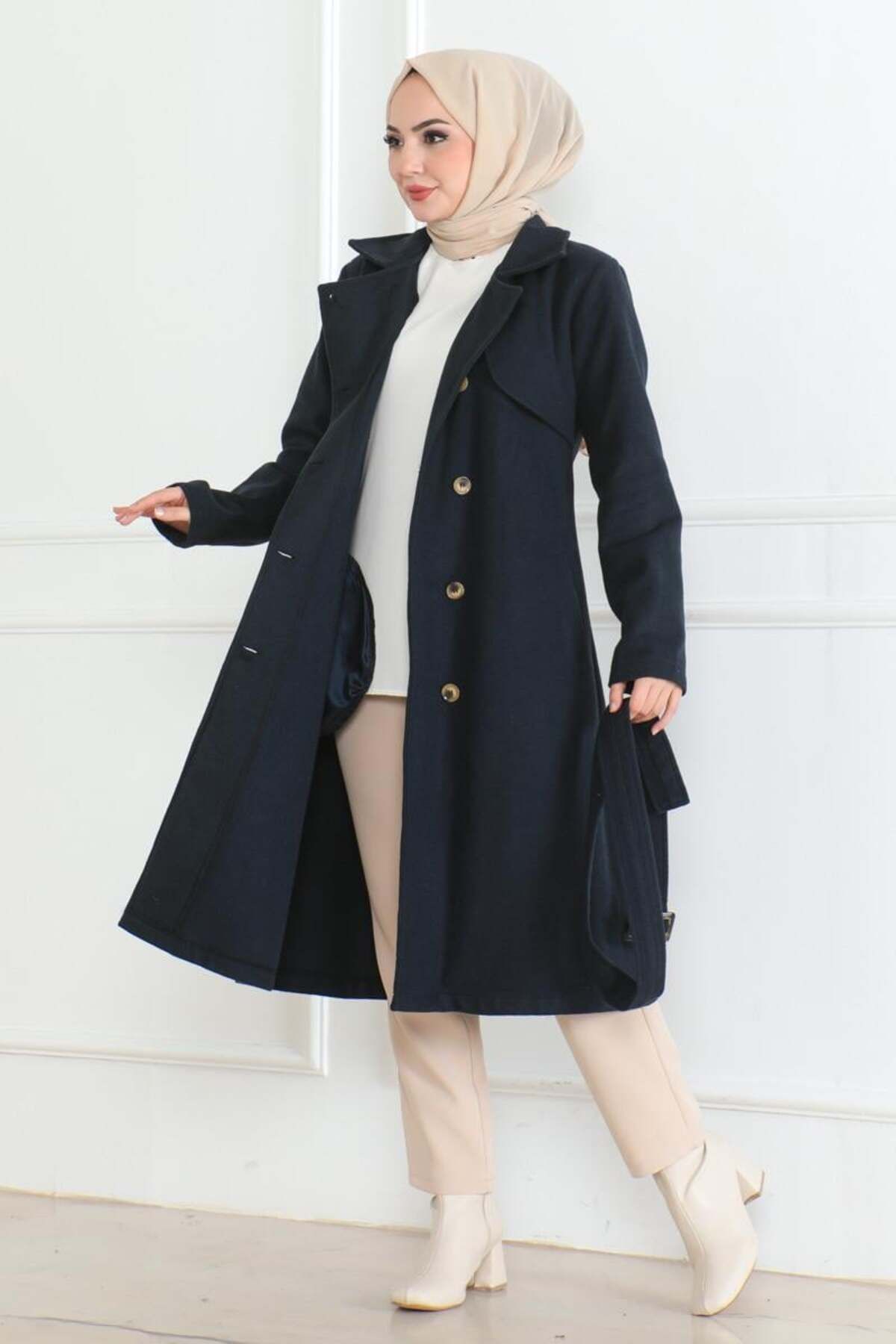 SGS-Navy Blue Double Breasted Cashew Coat 5