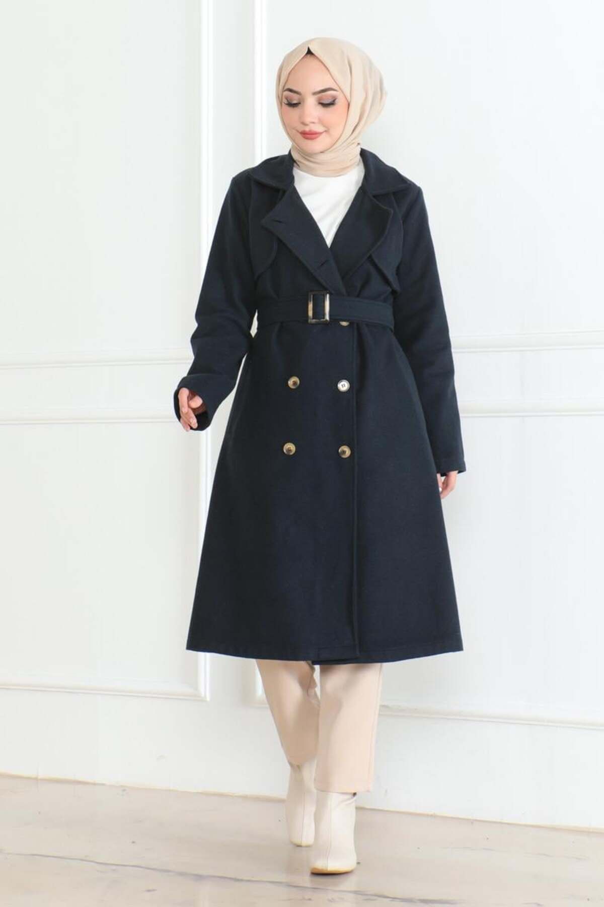 SGS-Navy Blue Double Breasted Cashew Coat 1