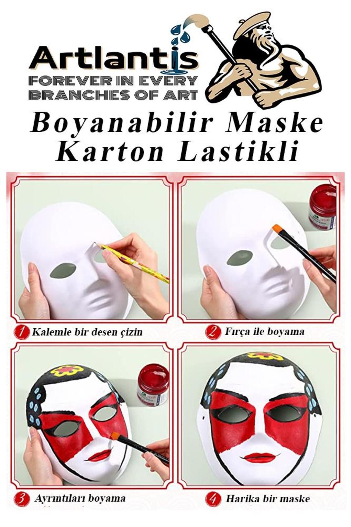Artlantis-Mask Painting 19x24 Cm 5 Pieces Paintable Mask Cardboard Elastic Human Face Surat School Classroom Activity 6