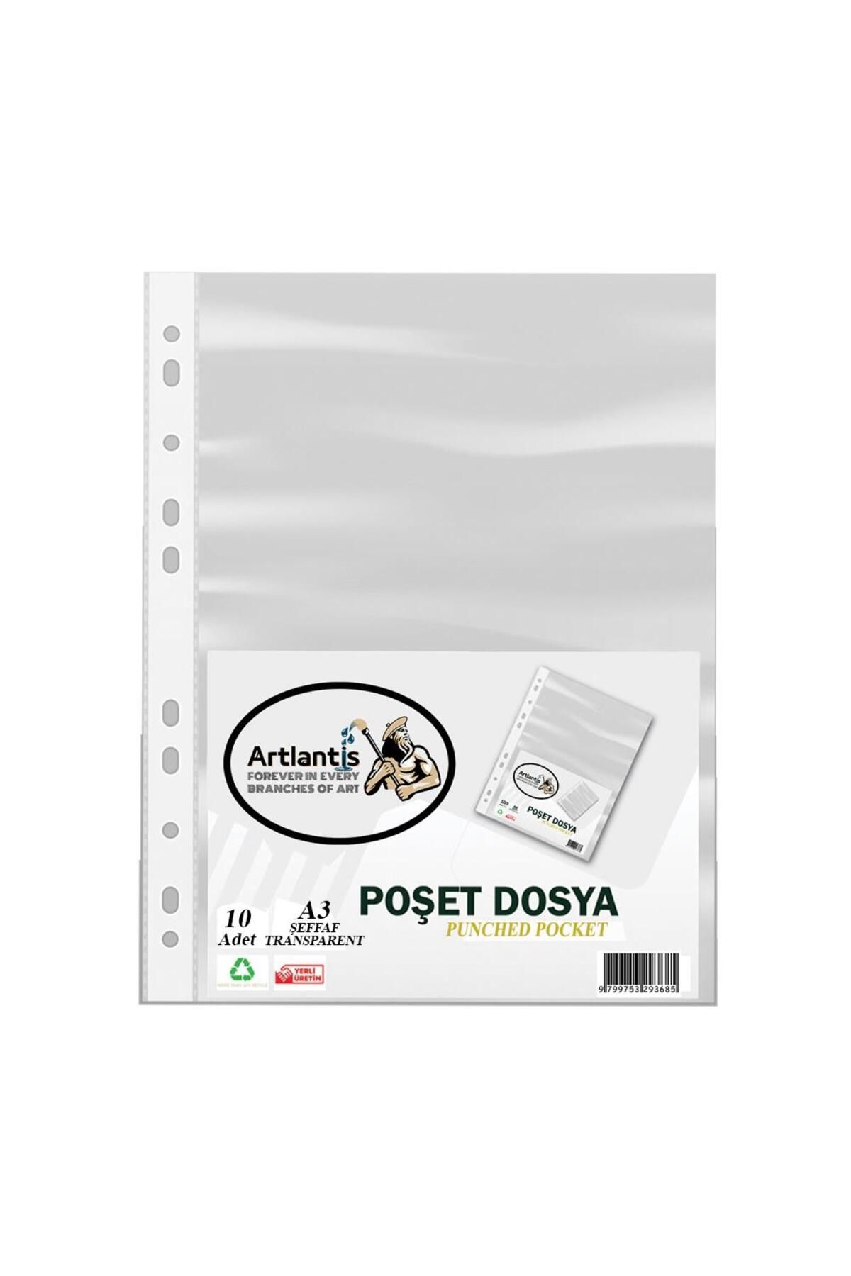 A3 Poşet Dosya Dik 10 Lu Şeffaf Föy Dosya 1 Paket Ofis Okul Büro Kenarı Delikli Poşet Dosya - 1