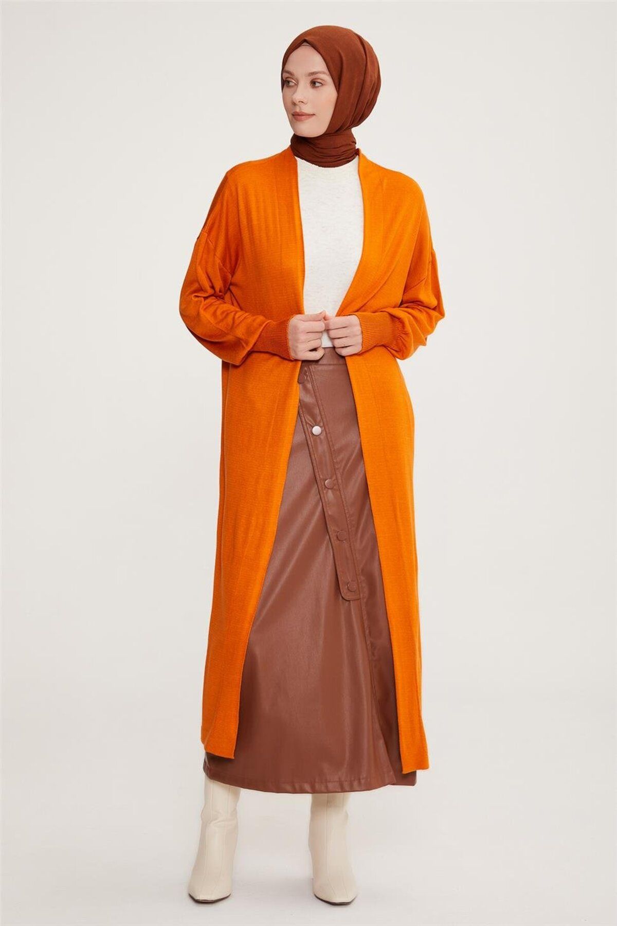 ژاکت کش باف پشمی 22kd4245 نارنجی سوخته Armine