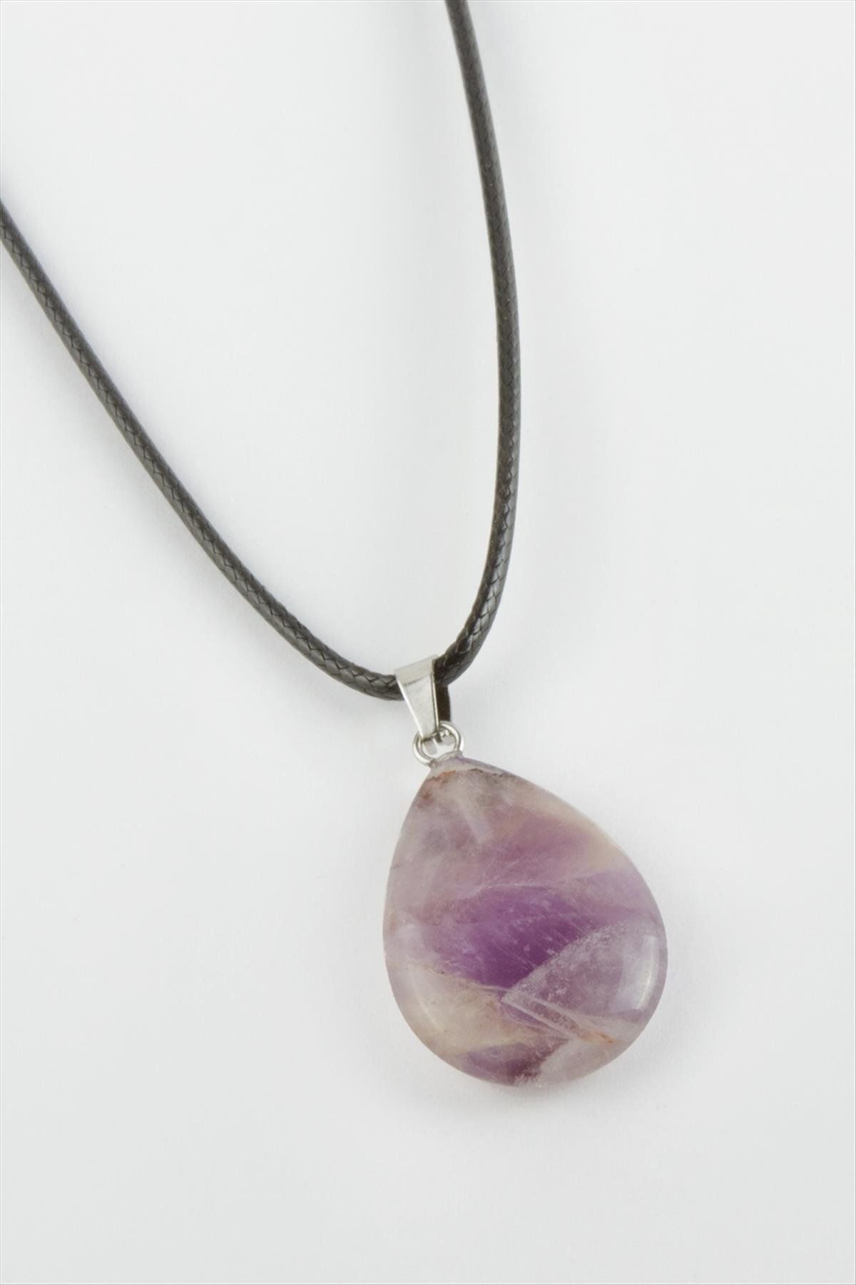 Bijuteri Net-Amethyst Oval Natural Stone Necklace 1