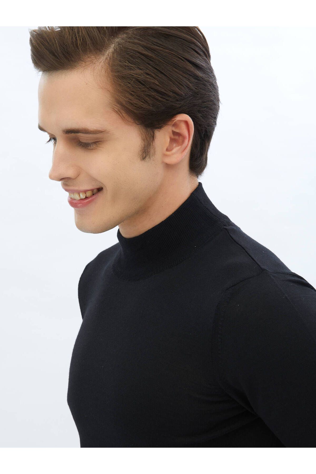 Kip-Black Half Turtleneck Plain Knit Wool Blend Knitwear 4