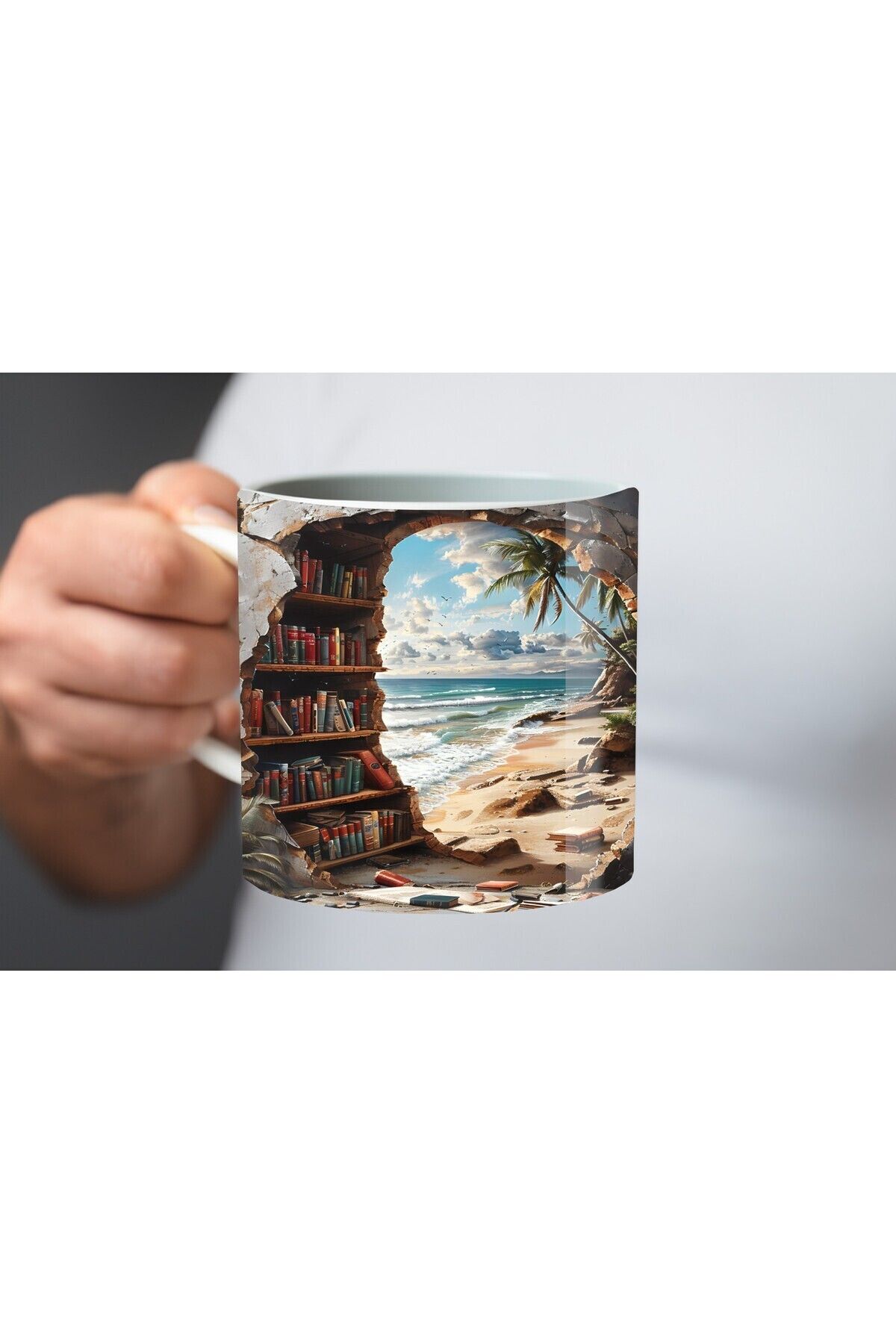 Umul Store-Bookshelf Library Printed 3D Design Ceramic Mug - Gift Mug Cup 5