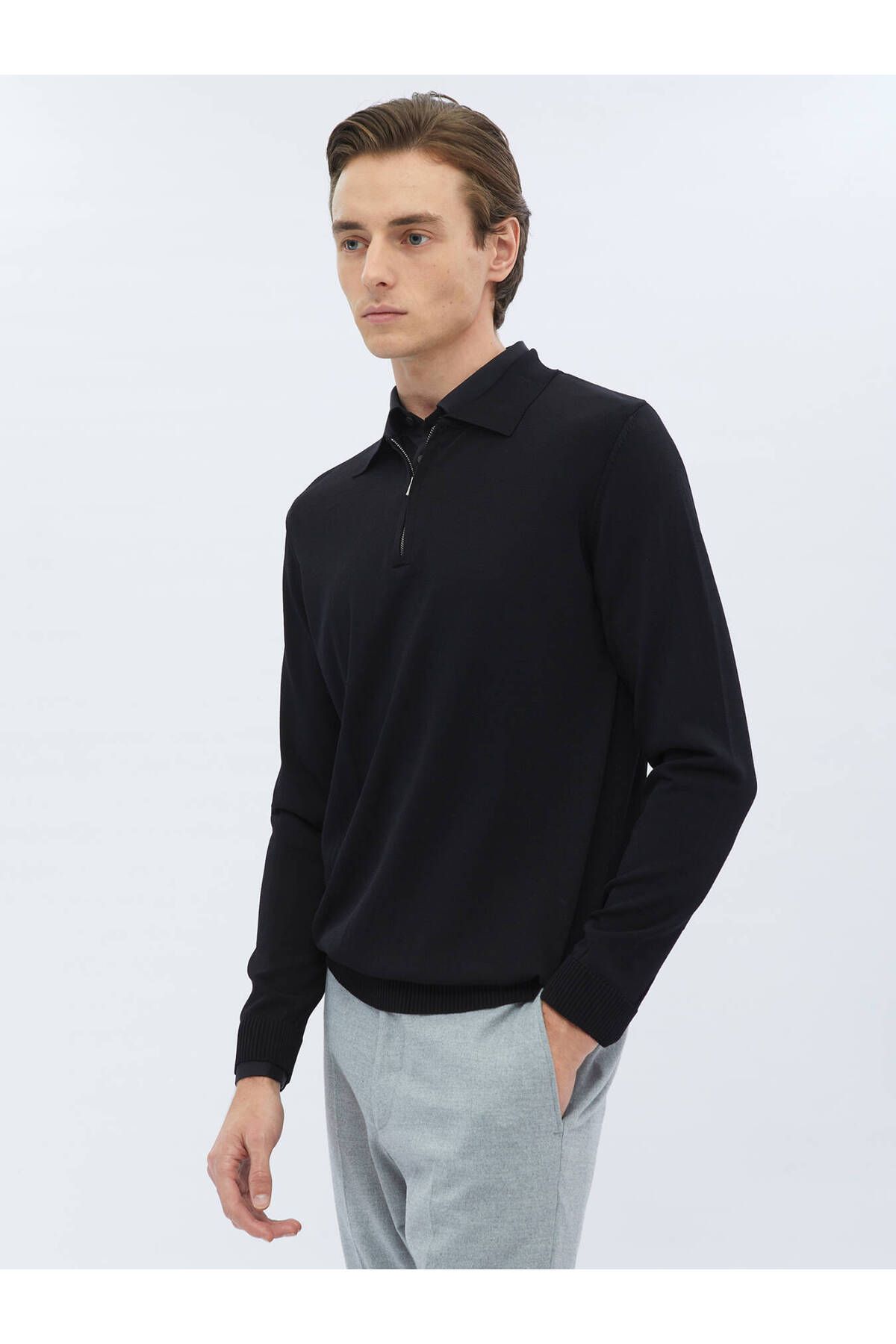 Kip-Black Polo Neck Plain Knitted Knitwear 4