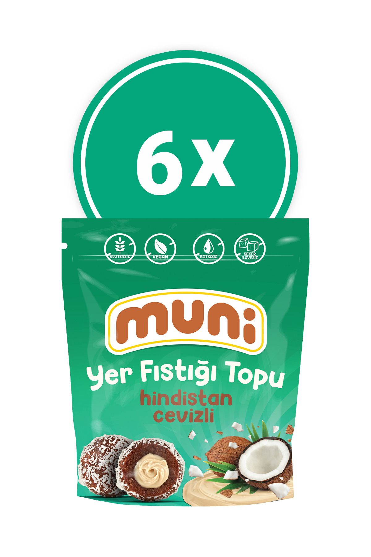 muni Şeker Ilavesiz Hindistan Cevizli Yer Fıstığı Topu, 80 G X 6 Adet