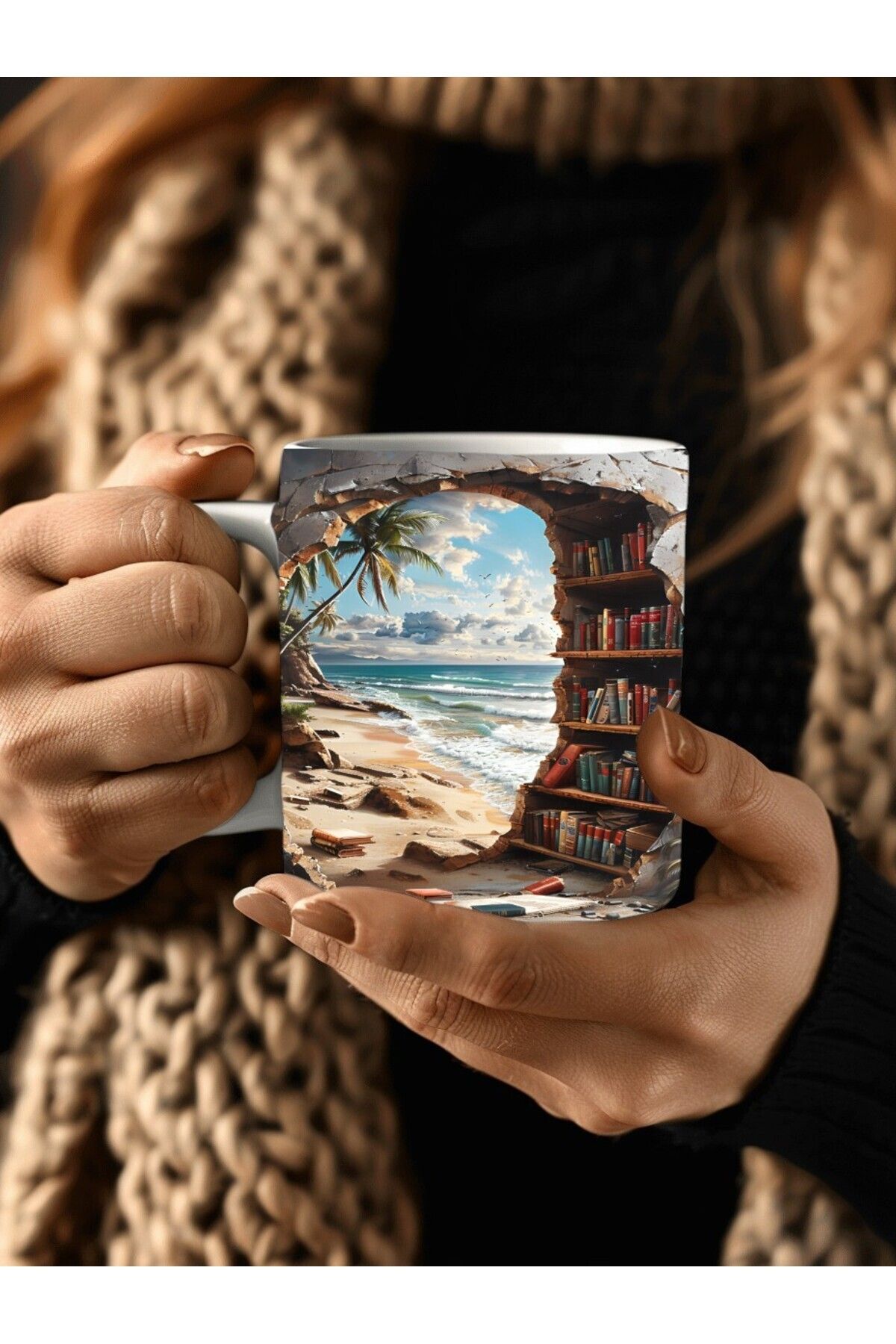 Umul Store-Bookshelf Library Printed 3D Design Ceramic Mug - Gift Mug Cup 1