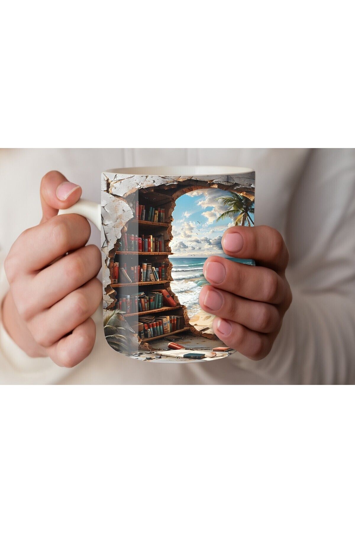 Umul Store-Bookshelf Library Printed 3D Design Ceramic Mug - Gift Mug Cup 3