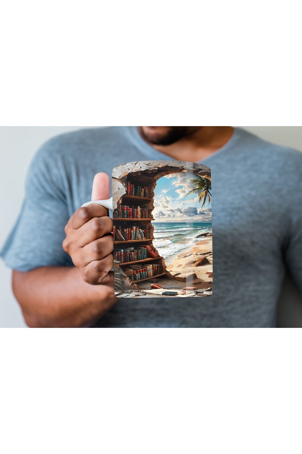 Umul Store-Bookshelf Library Printed 3D Design Ceramic Mug - Gift Mug Cup 4