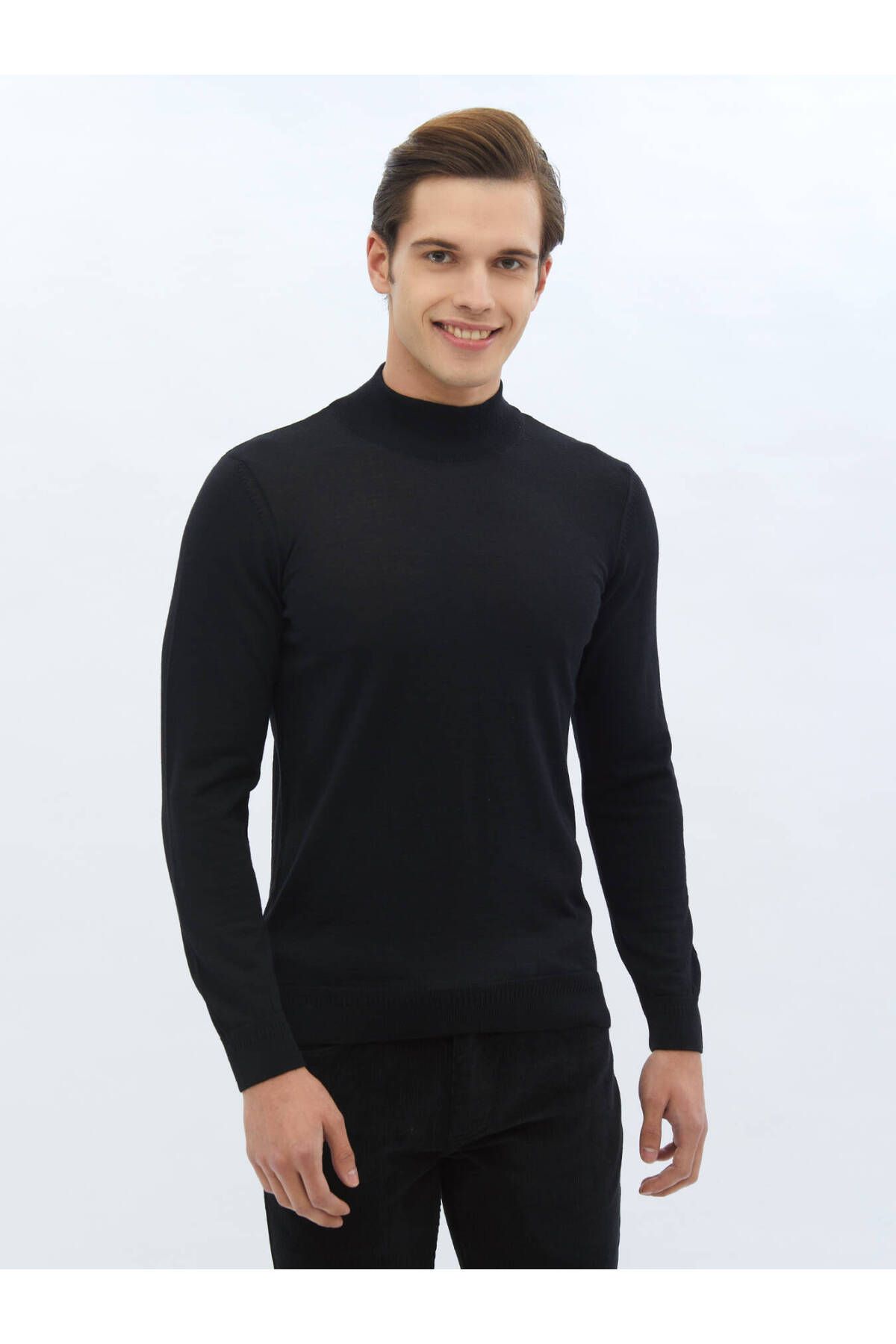 Kip-Black Half Turtleneck Plain Knit Wool Blend Knitwear 1