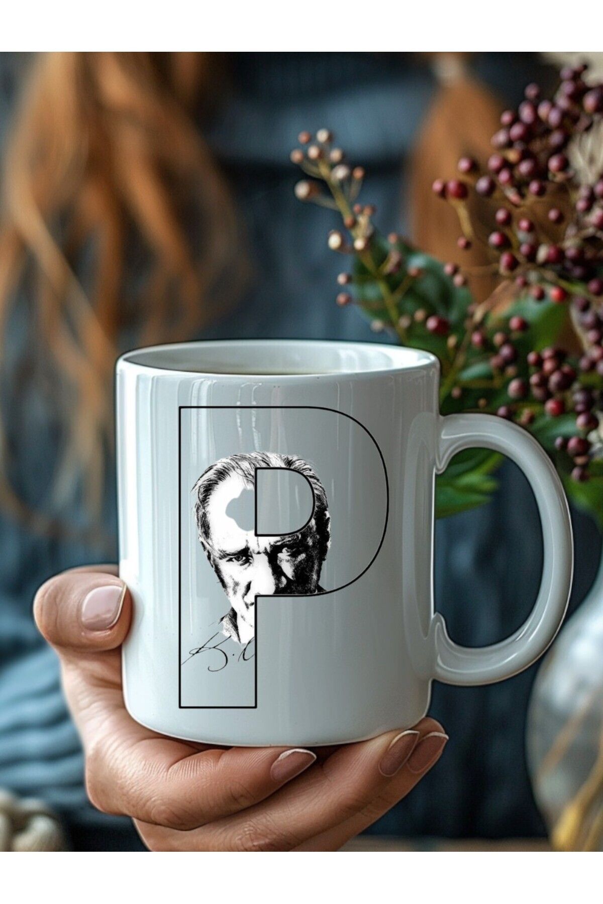 V&T Kurumsal Öğretmenler Günü Atatürk Detaylı Harf Kişiye Özel Seramik Kupa Mug - Hediyelik Kupa