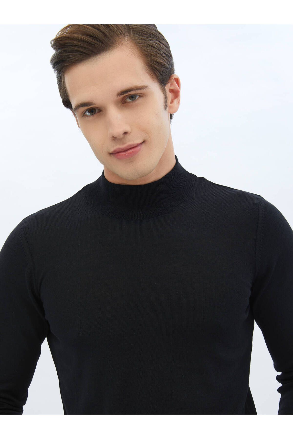 Kip-Black Half Turtleneck Plain Knit Wool Blend Knitwear 3