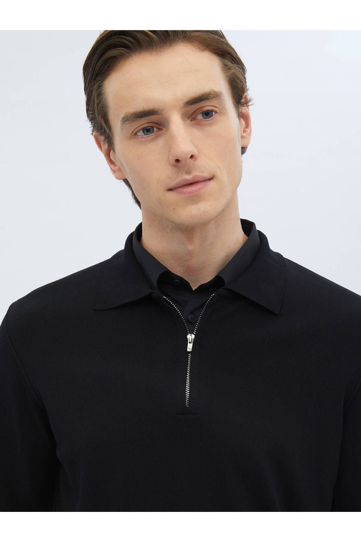 Kip-Black Polo Neck Plain Knitted Knitwear 6