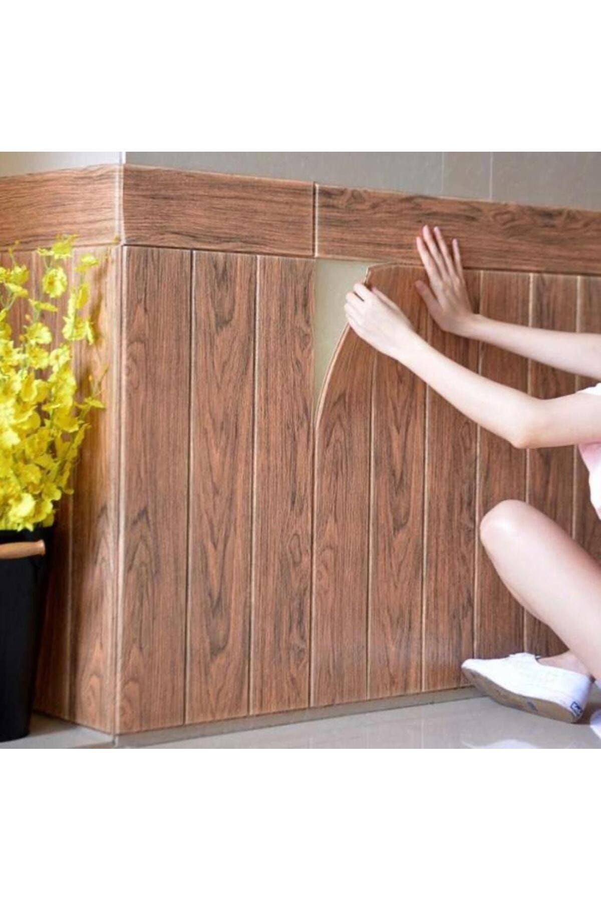UKAB 70x35 Cm Kendinden Yapışkanlı 3d Boyutlu Ahşap Duvar Kaplama Kağıdı Paneli
