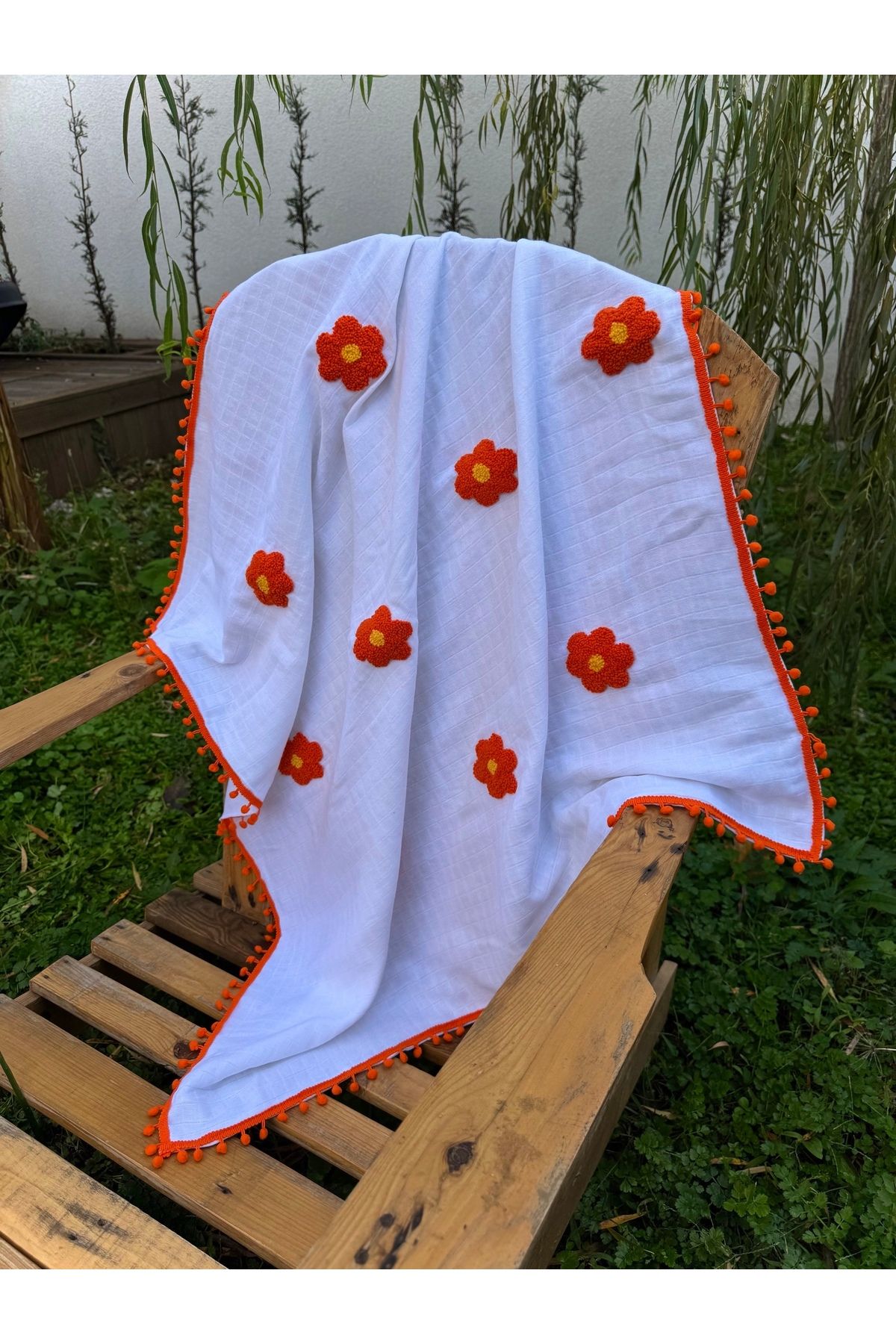 Zeyna Atölye-Daisy Patterned 100% Cotton 90X100 Muslin Baby Blanket - Soft and Breathable Design 2