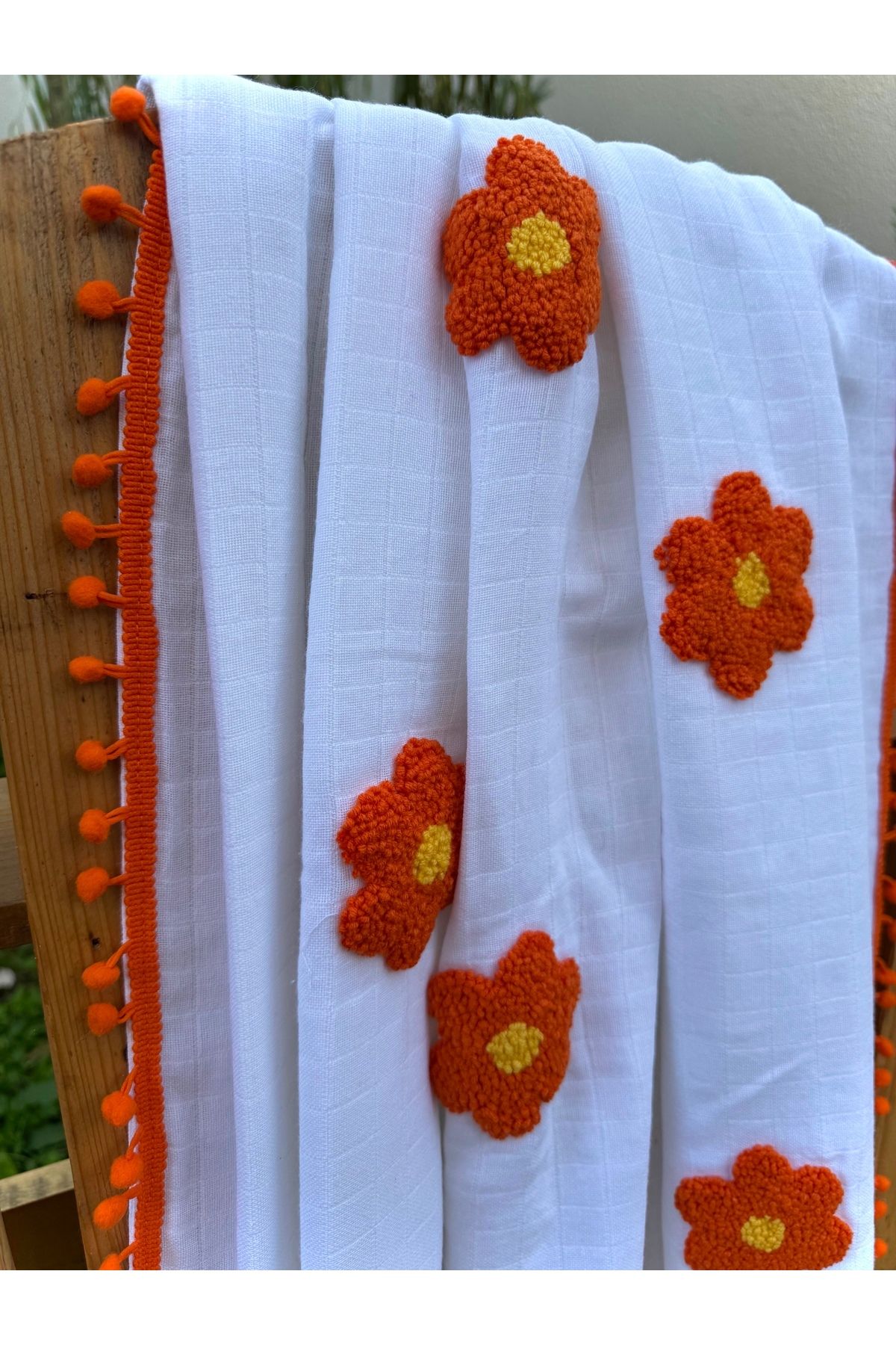 Zeyna Atölye-Daisy Patterned 100% Cotton 90X100 Muslin Baby Blanket - Soft and Breathable Design 5