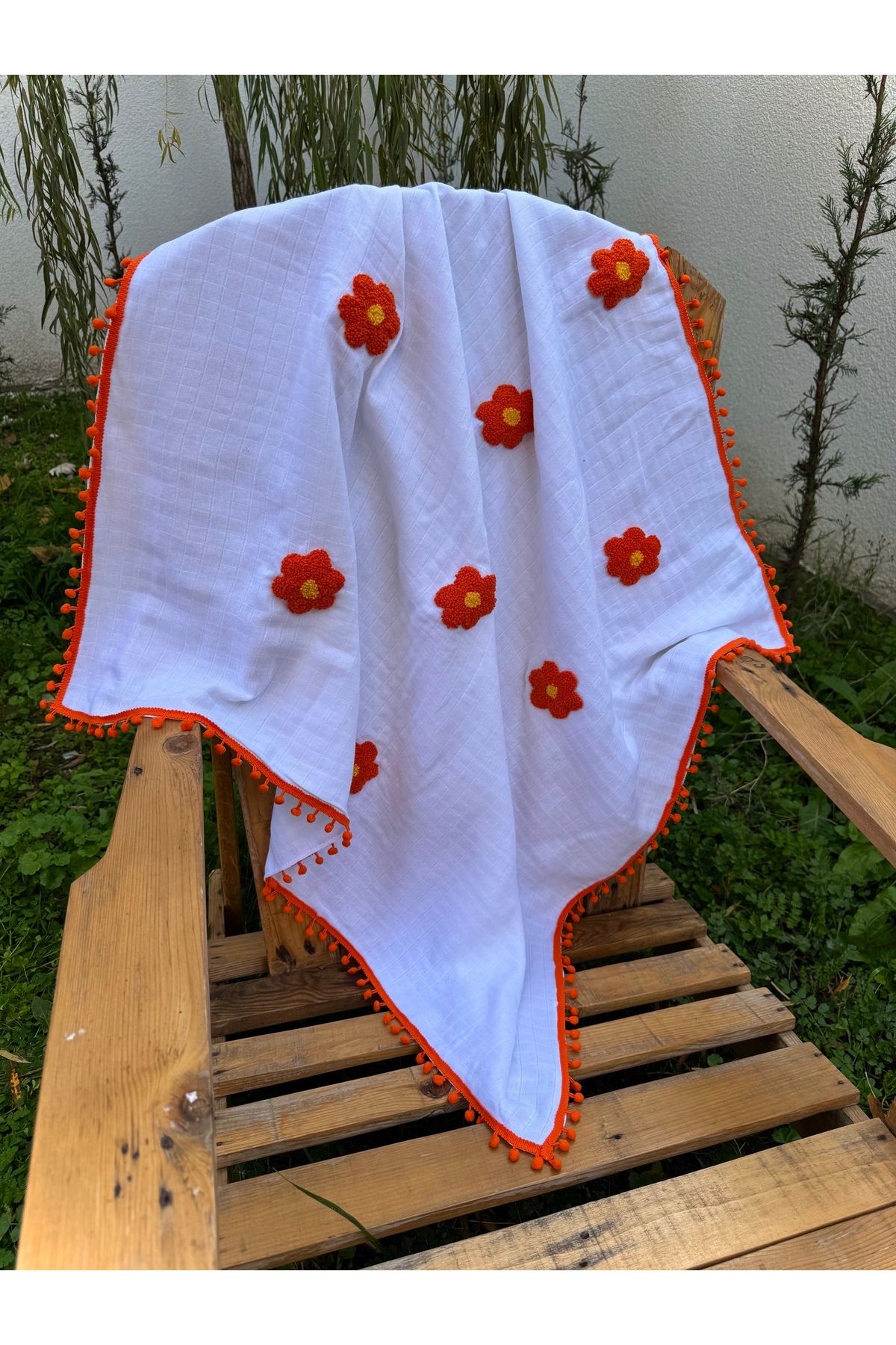Zeyna Atölye-Daisy Patterned 100% Cotton 90X100 Muslin Baby Blanket - Soft and Breathable Design 4
