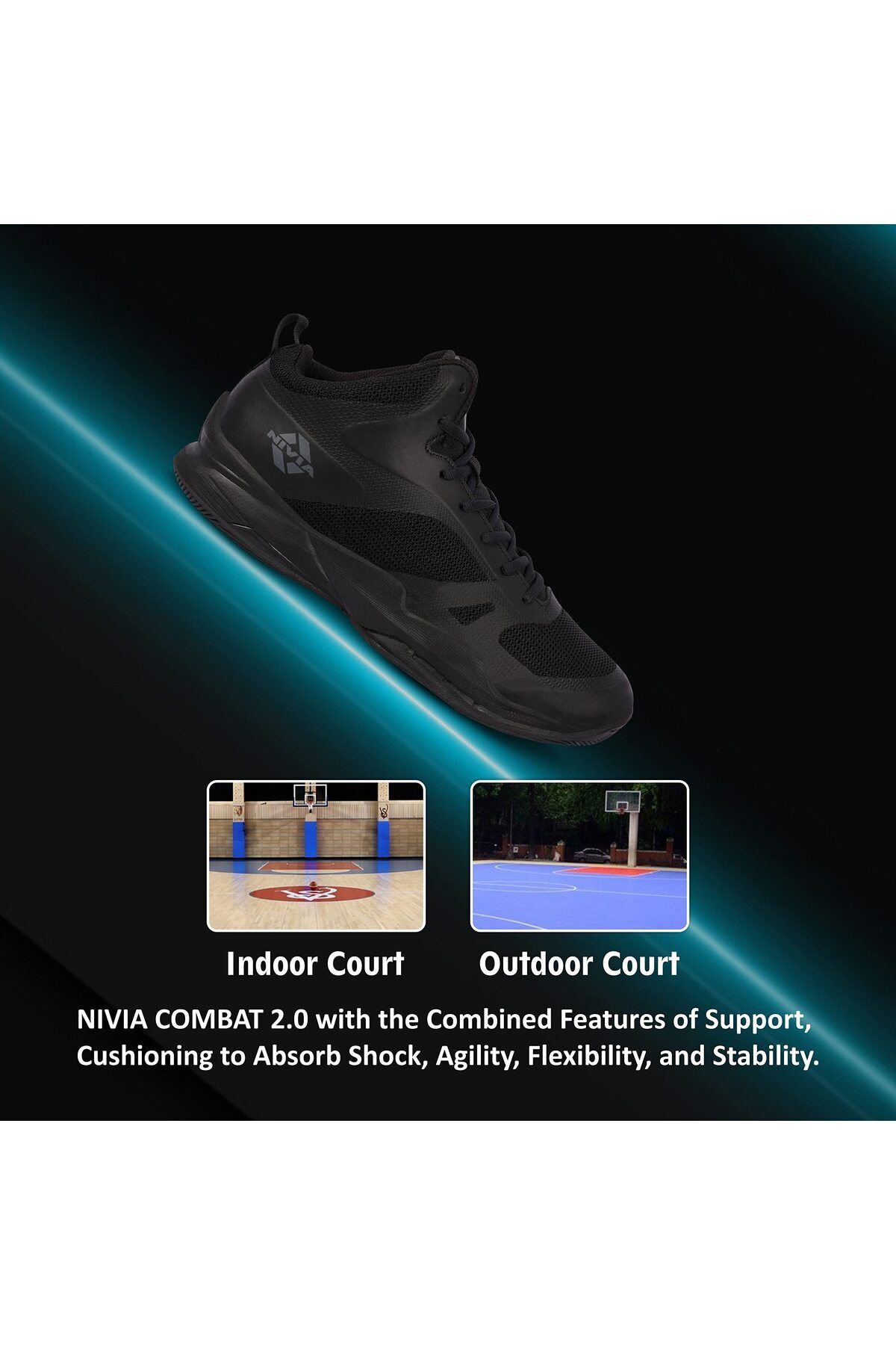 Nivia-Combat 2.0 Basketball Shoes (BLACK, 7 UK/8 US/41 EU) | Lightweight, Breathable Mesh 4